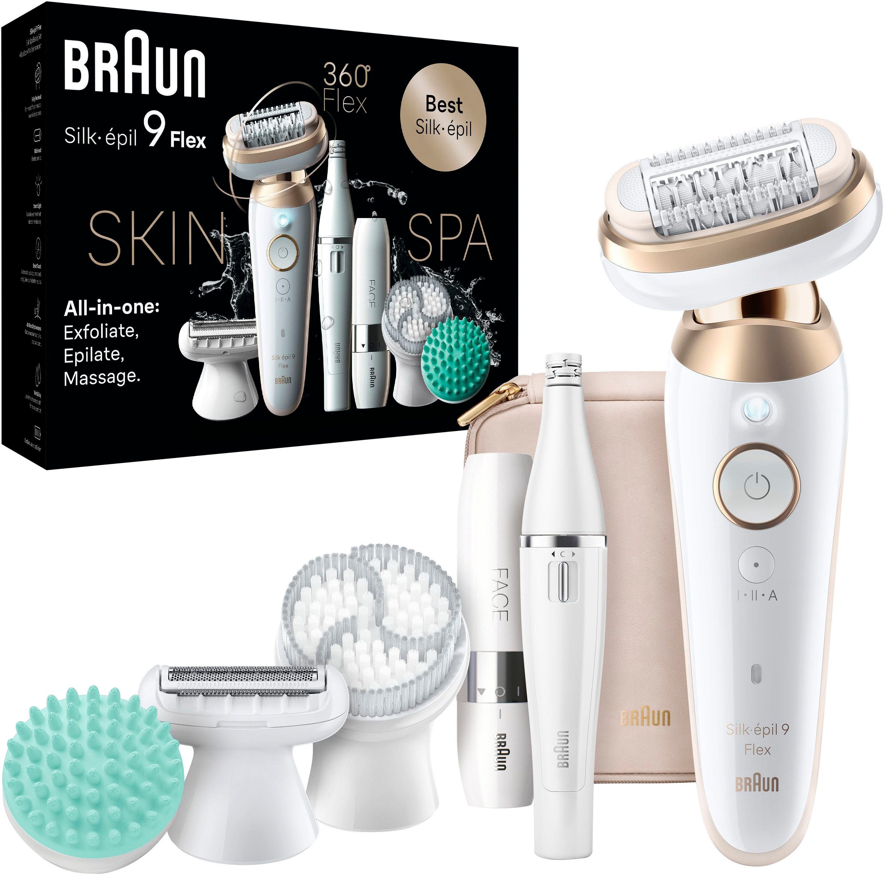 Braun Epilator Silk-épil Flex SkinSpa 9 9-681 All-In-One set, FaceSpa-epileerder & mini-scheerappara