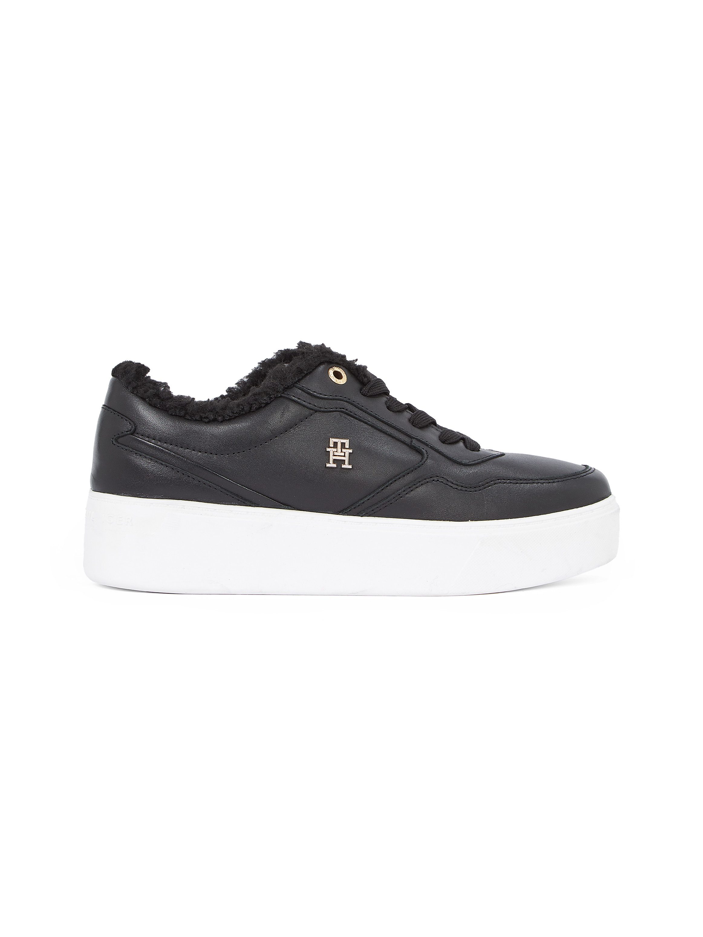 Tommy Hilfiger Plateausneakers ESSENTIAL PLATFORM SNEAKER FUR , vrijetijdsschoen, lage schoen, veterschoen met zijlijk th-logo