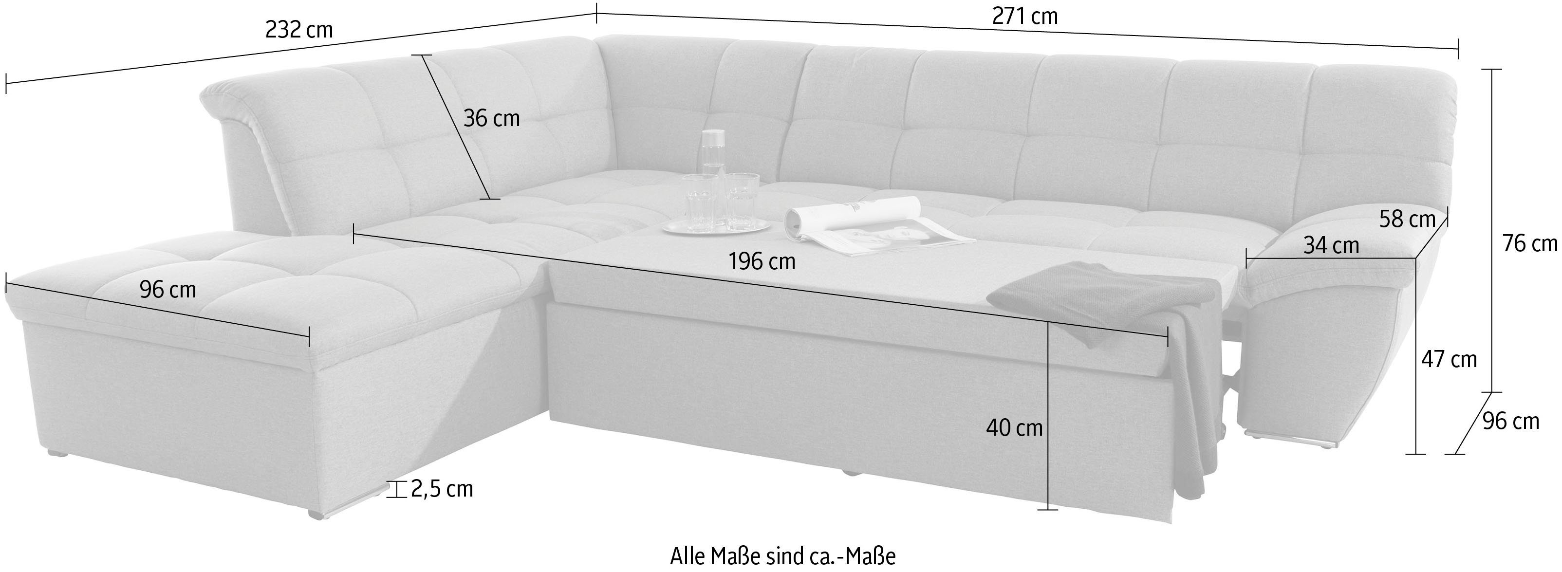 DOMO collection Hoekbank Lagoa, moderne zittingstikking, comfortabel en comfortabel, L-Vorm naar keuze met slaapfunctie, vrij plaatsbaar, grote veelvoud aan kleuren