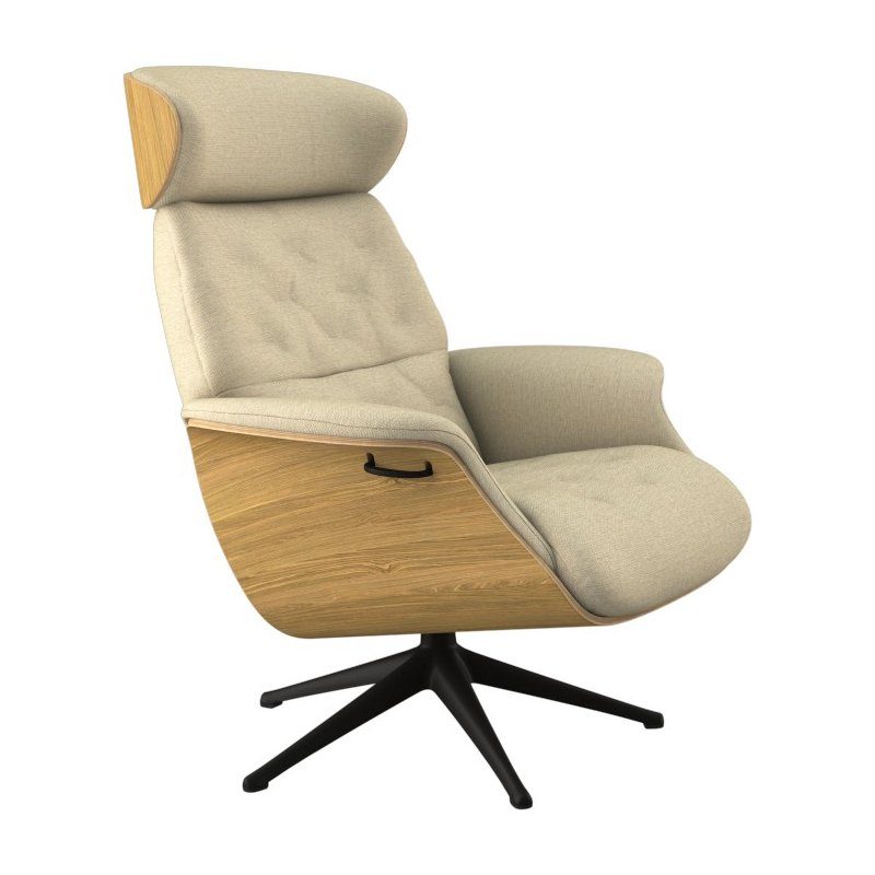 FLEXLUX Relaxfauteuil Volden TV-fauteuil, verstelbare rug- & hoofdsteun, draaibaar Rug- en hoofdeindeverstelling, draaibaar, voet zwart, armleuning walnoot