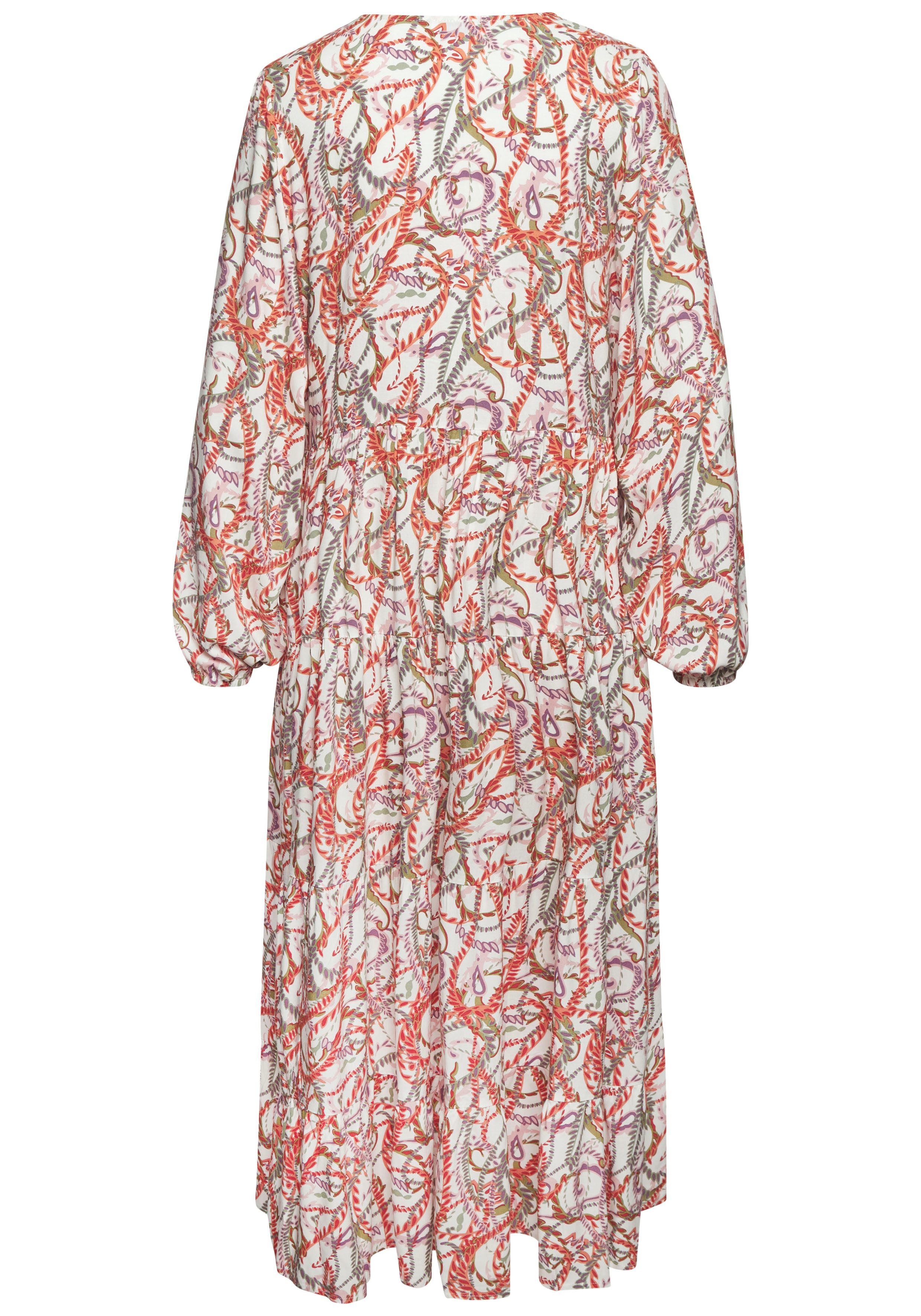 Lascana Maxi-jurk met all-over print en volants, lange mouwen, jurk met print, casual-chic