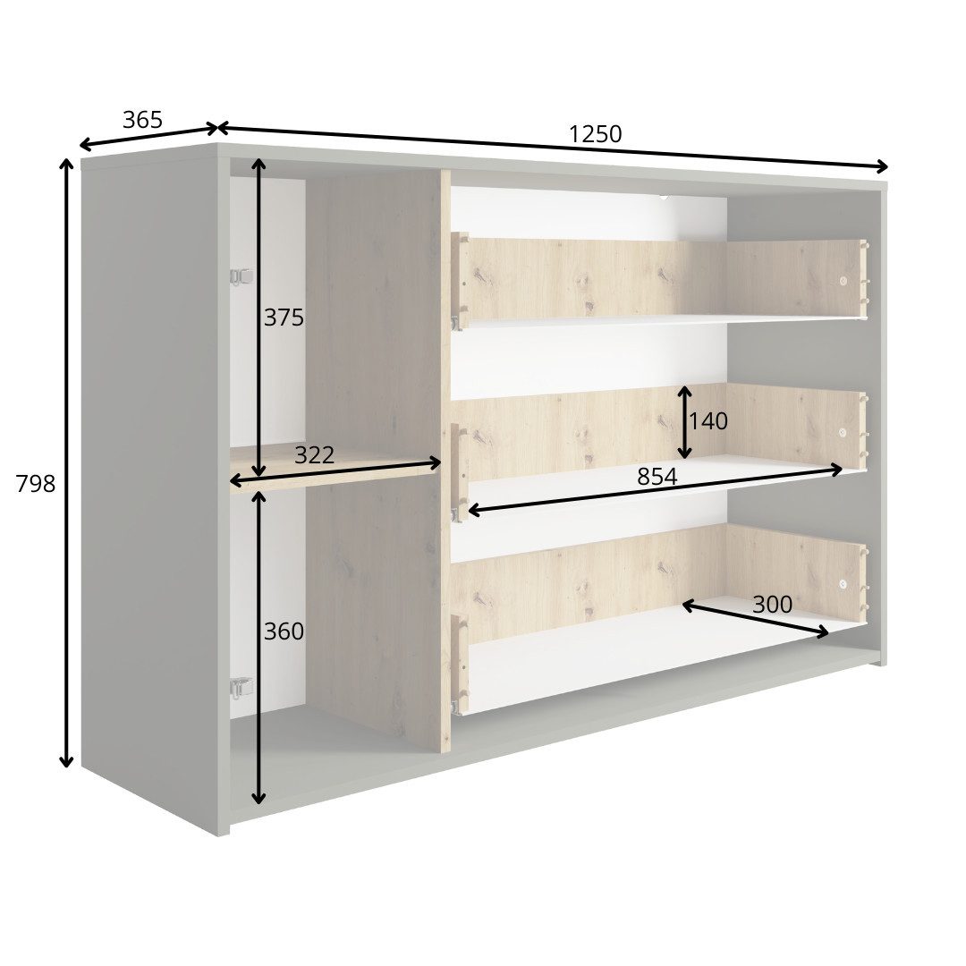 INOSIGN Kast Commode Loreto met 3 lades en een deur, B/D/H 125/36/80 cm