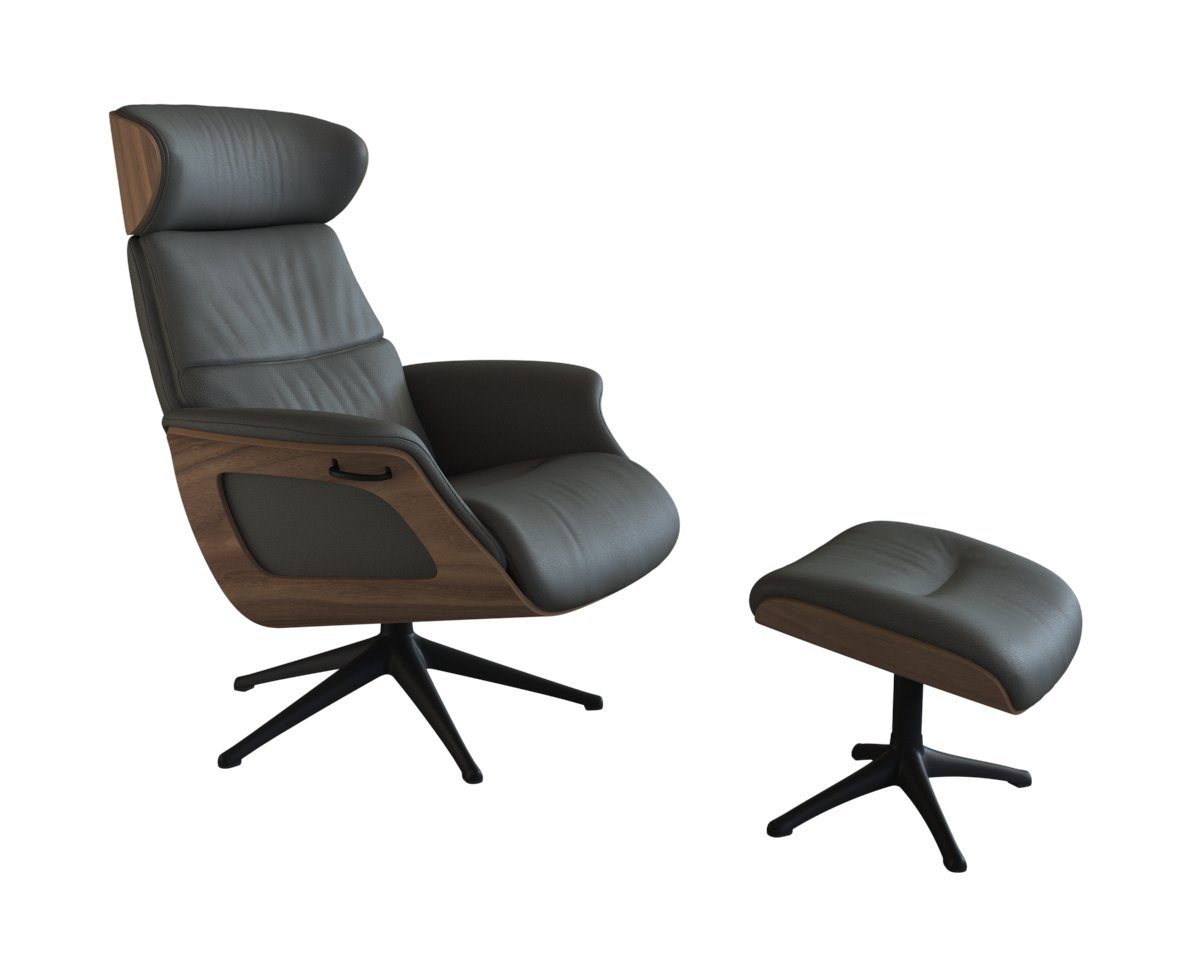 FLEXLUX Relaxfauteuil Clement relaxstoel, gestoffeerde stoel, ligstoel, TV-stoel, Rug- & hoofdverstelling, draaibaar, armleuning walnoot, voet zwart