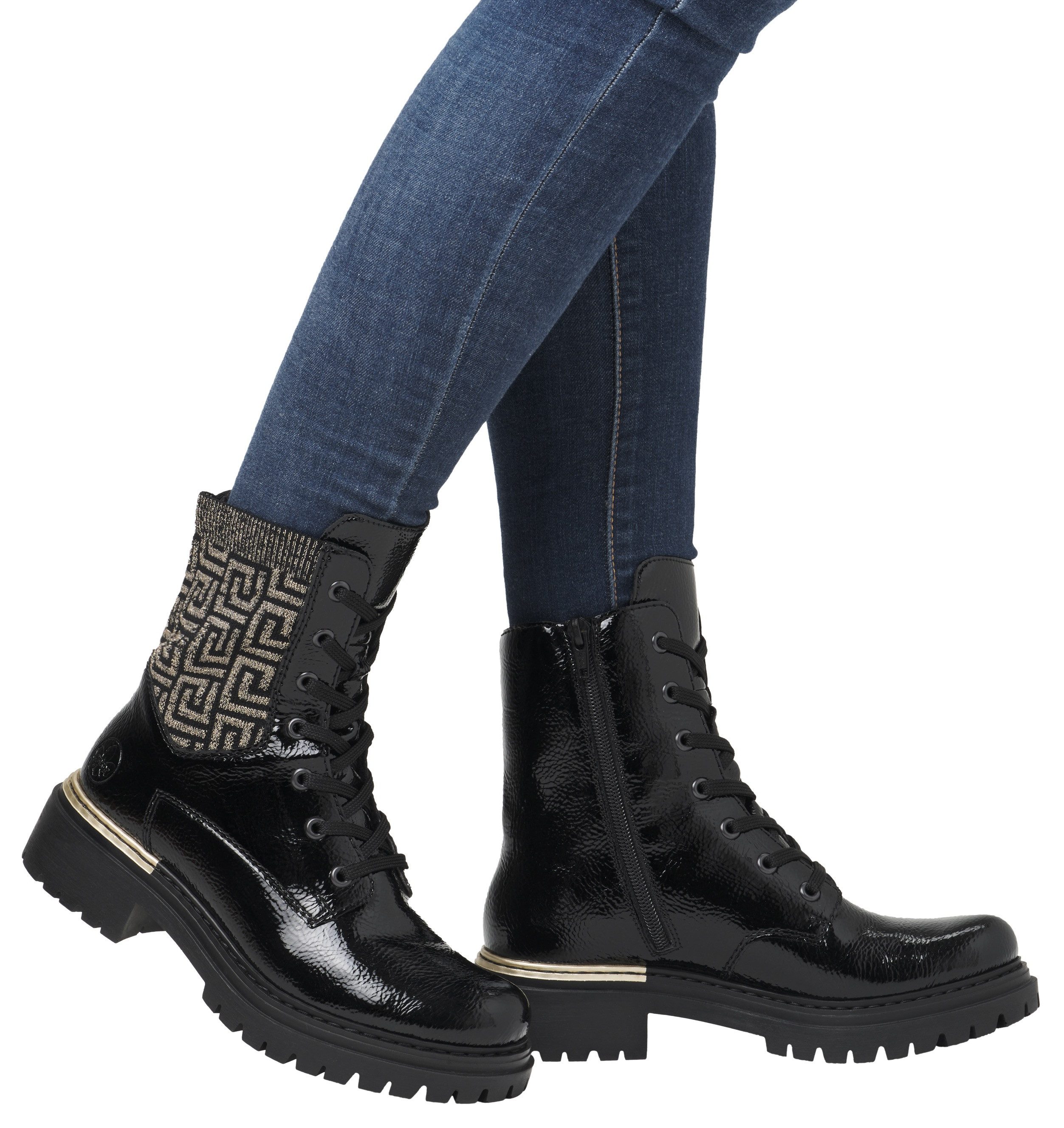 Rieker Veterschoenen enkellaars, hakken, met textielinzet aan de schacht