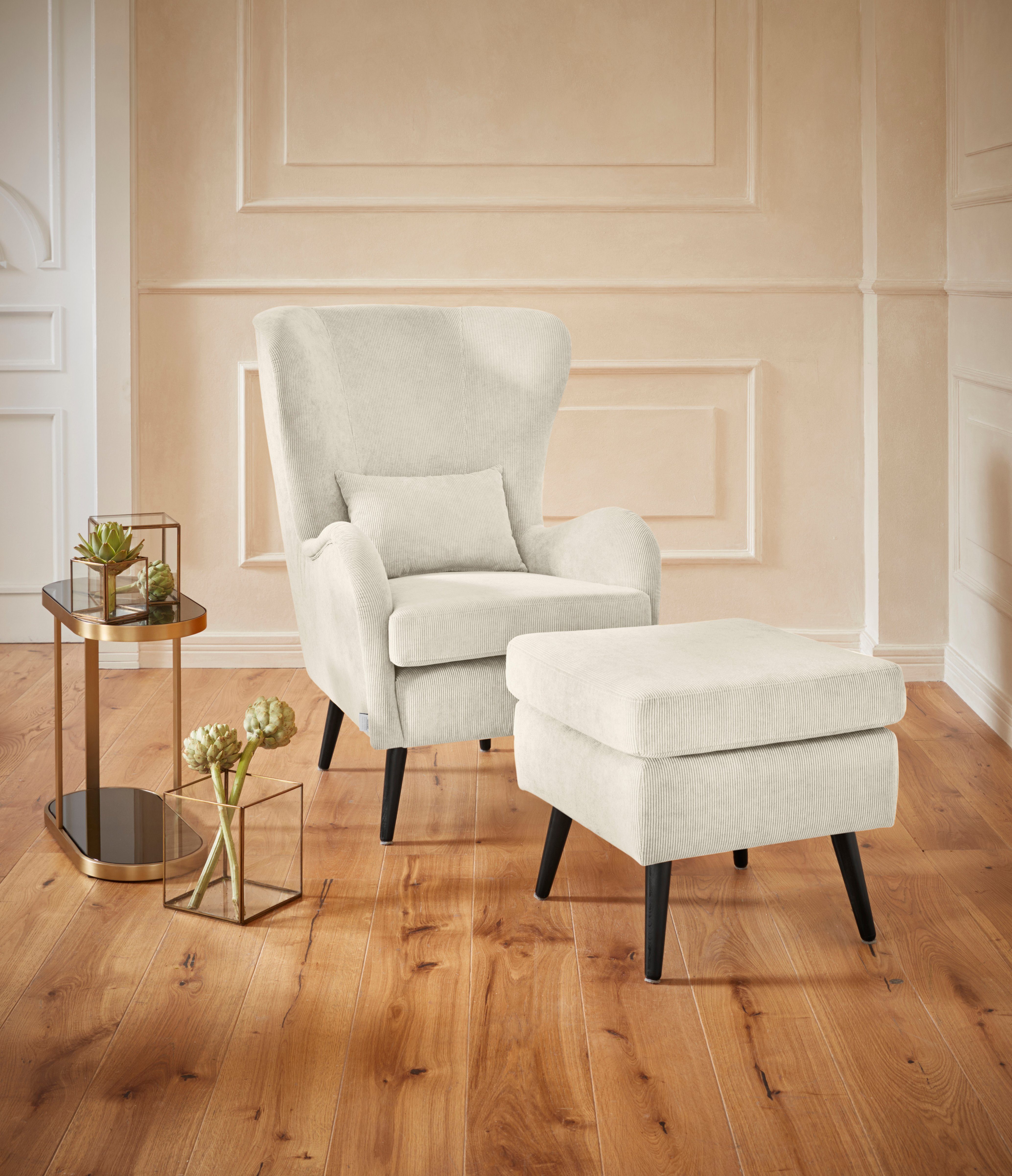 Guido Maria Kretschmer Home&Living Fauteuil Sallito, TV-stoel, oorfauteuil met Hocker, in veel stofkwaliteiten, ook in fluweelcord