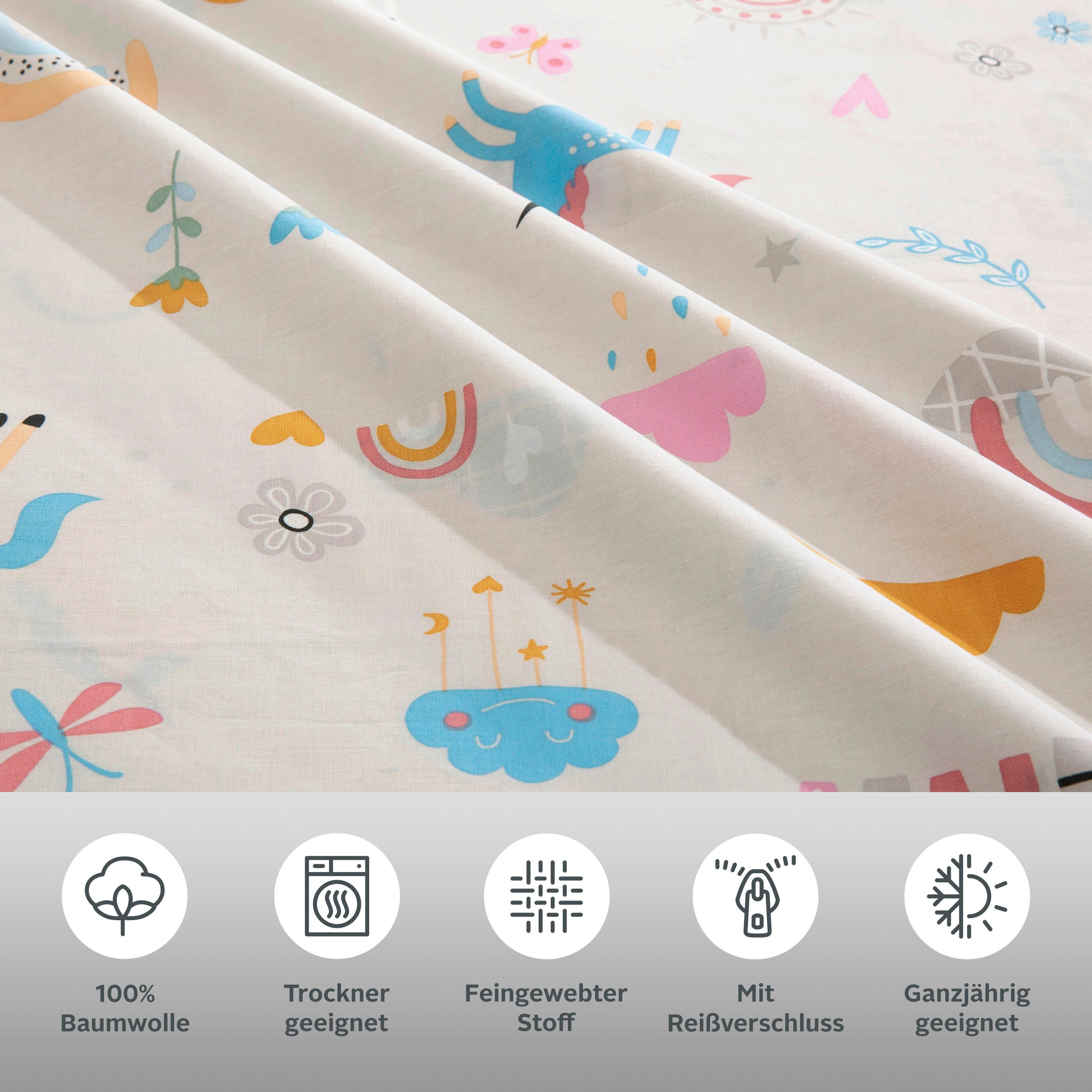 Lüttenhütt Kinderovertrekset Cuddlee in veel ontwerpen: dino, eenhoorn, ruimte, bouwplaats, hart, tractor, safari (2-delig)
