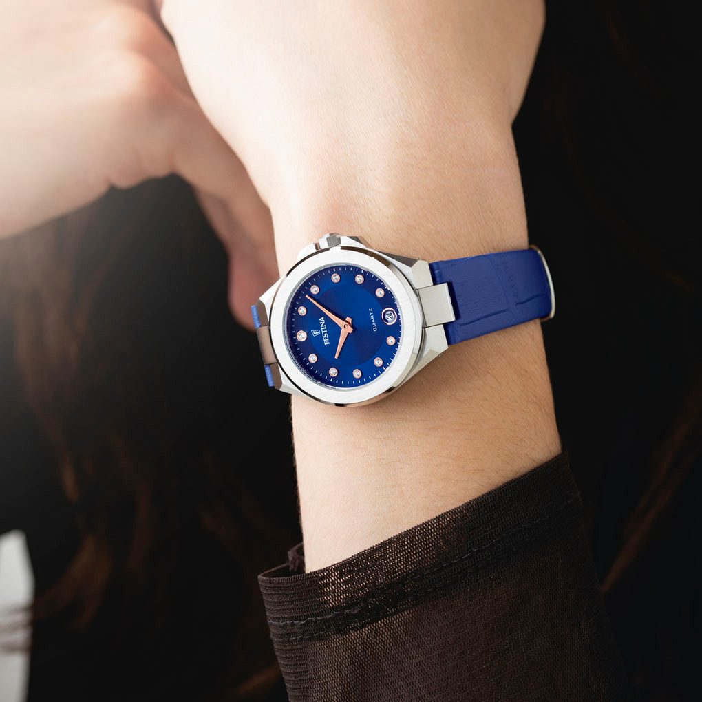 Festina Kwartshorloge Mademoiselle Horloge, dameshorloge, leren band, analoog, dag, zirkonia (synth.)