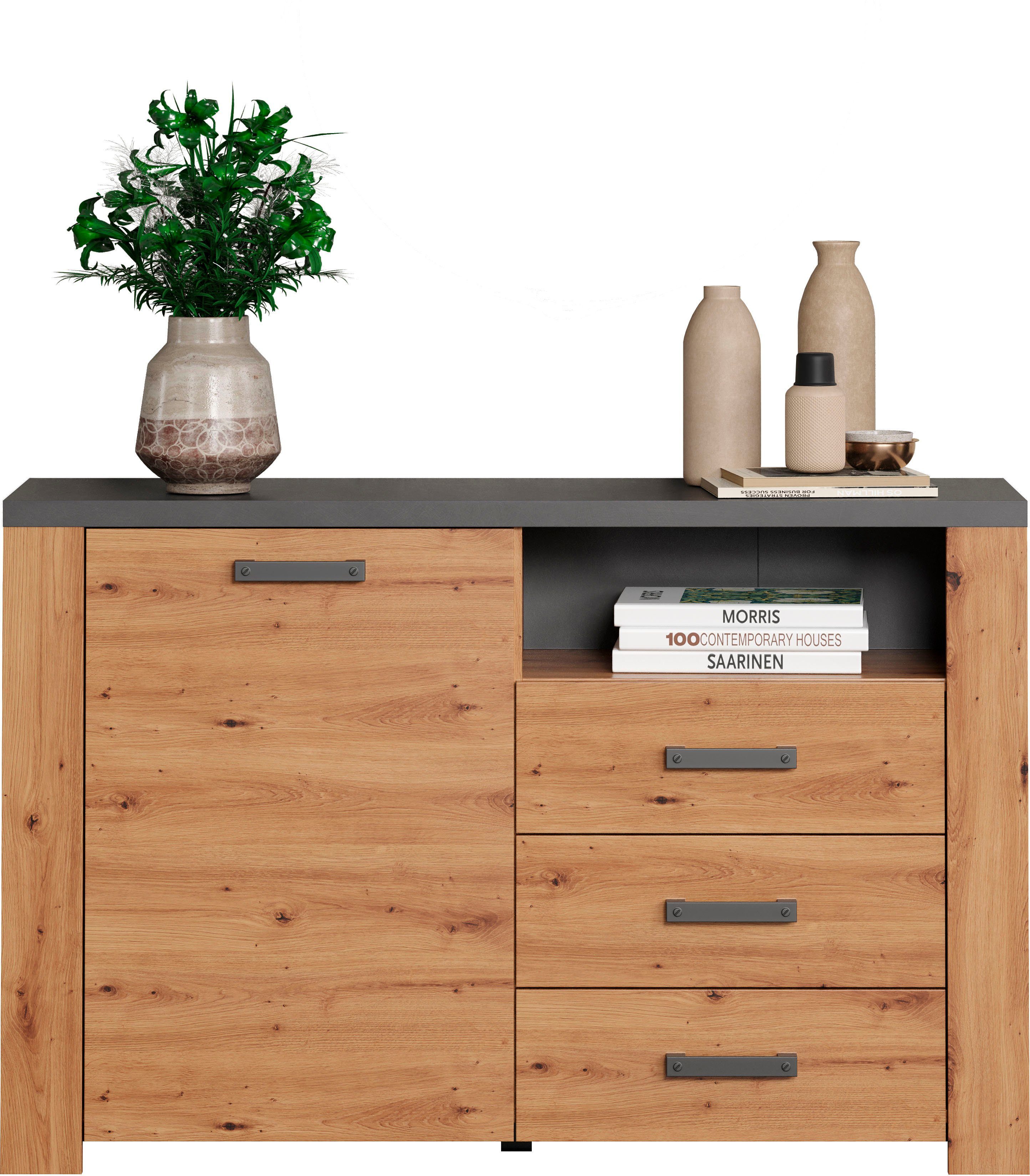 Home affaire Dressoir Ambres Commode in echt houtlook, Afmetingen BxH: 127x83 cm, Eik (1 stuk)