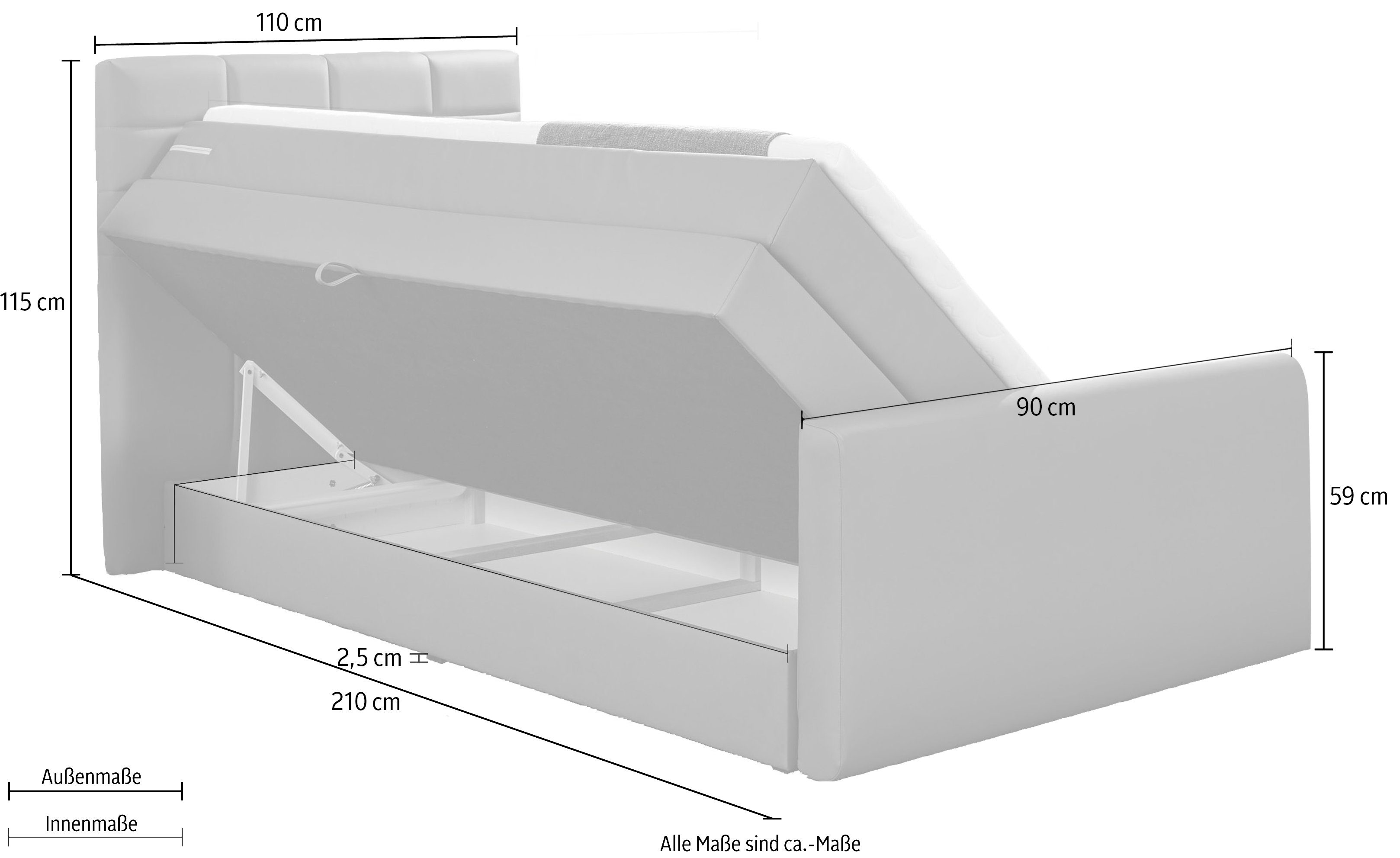 INOSIGN Boxspring Lethbridge incl. bedbox en matrastopper, twee matrastypes in h2