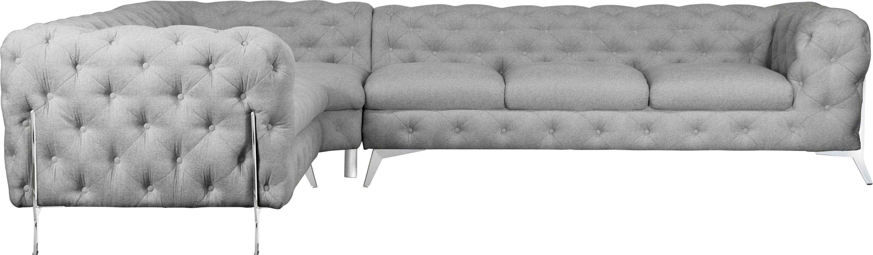 Leonique Chesterfield-bank Amaury L-vorm grote hoekbank, chesterfield-look, breedte 323 cm, kleur van de poten ter keuze