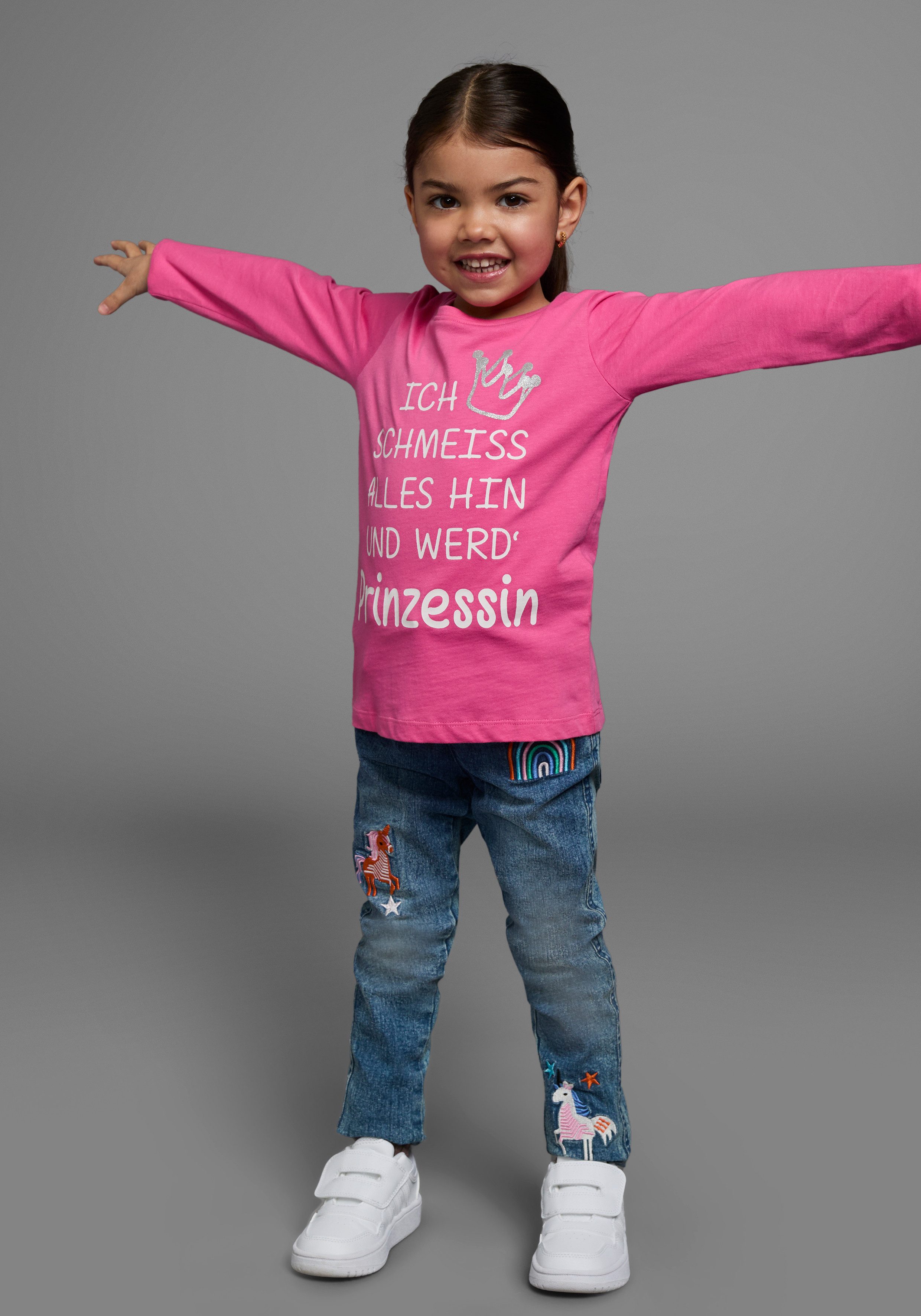 KIDSWORLD Shirt met lange mouwen Ich schmeiss alles hin und werd´ Prinzessin lange mouwen, basic pasvorm, met glinsterende print