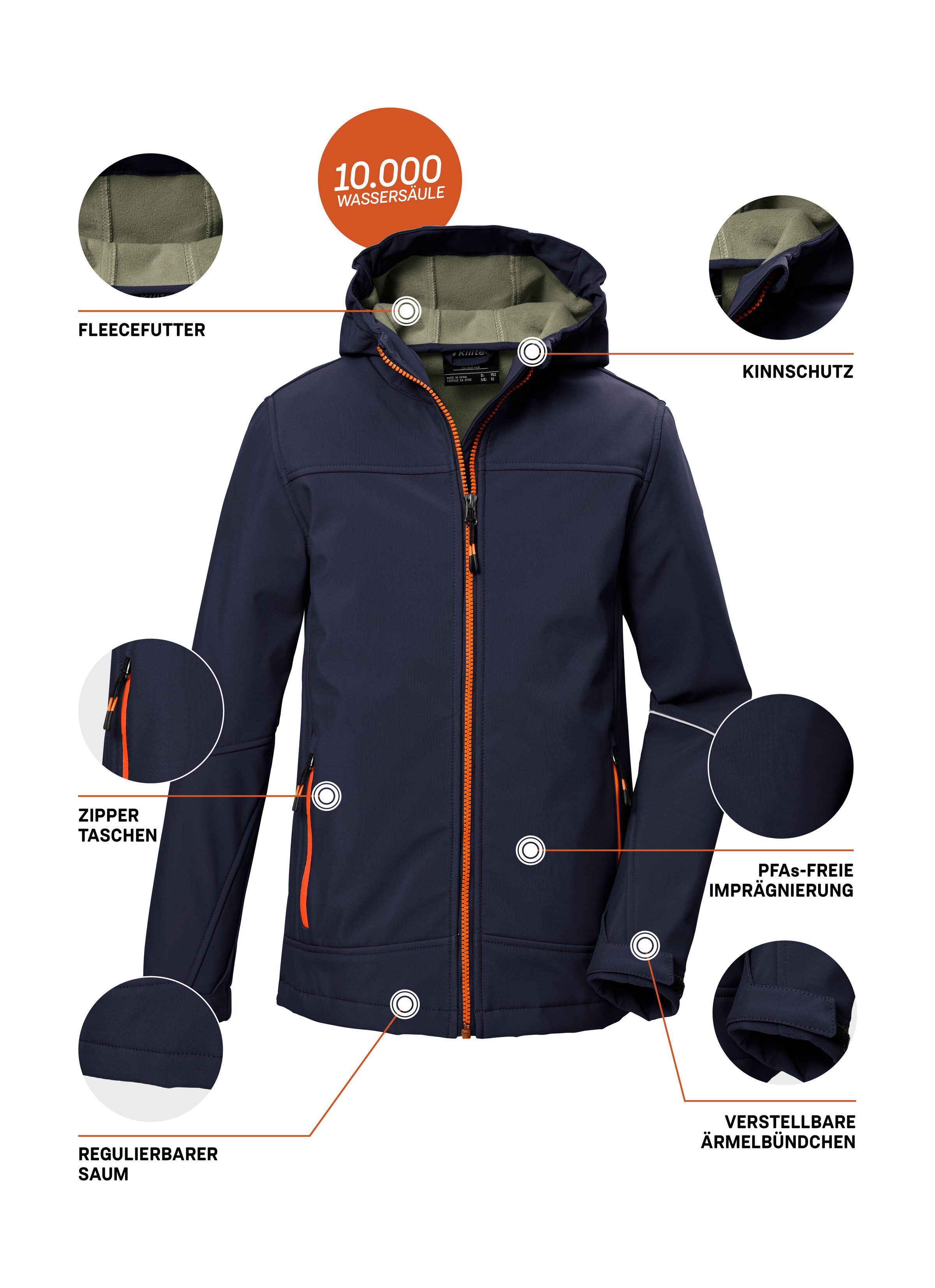 Killtec Softshell-jack KOW 366 BYS SFTSHLL JCKT Waterafstotende softshelljack met fleece, capuchon en reflectoren