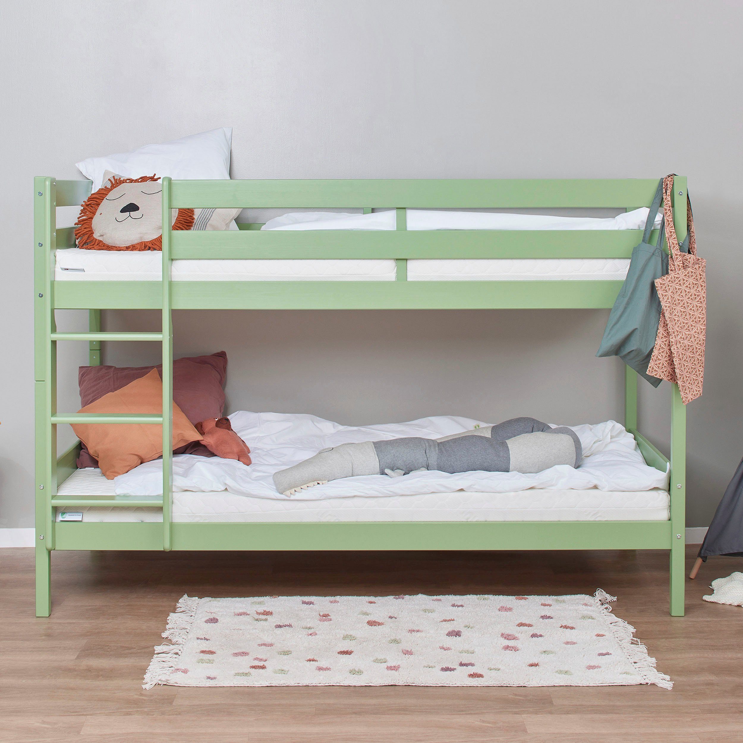 Hoppekids Stapelbed Eco comfort kinderbed 90x200 of 70x160 van massief hout in 4 kleuren