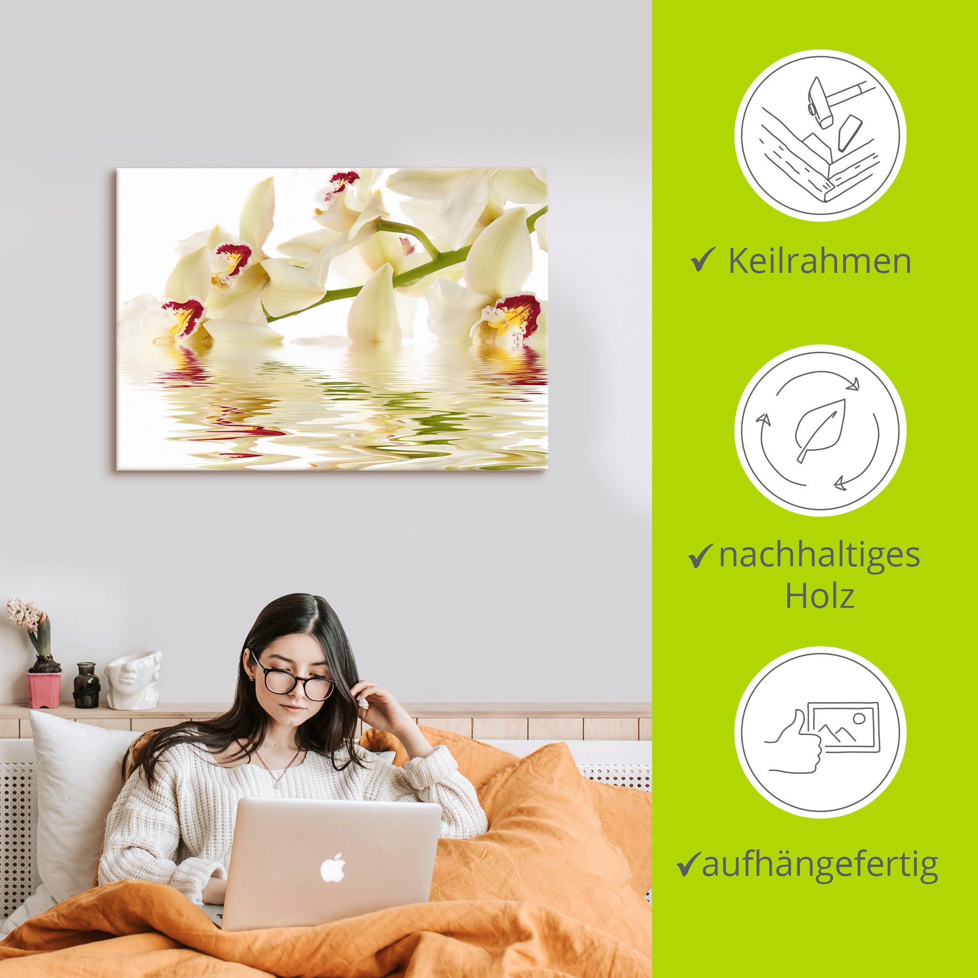 Artland Artprint Witte orchidee met waterreflectie als artprint op linnen, poster in verschillende formaten maten
