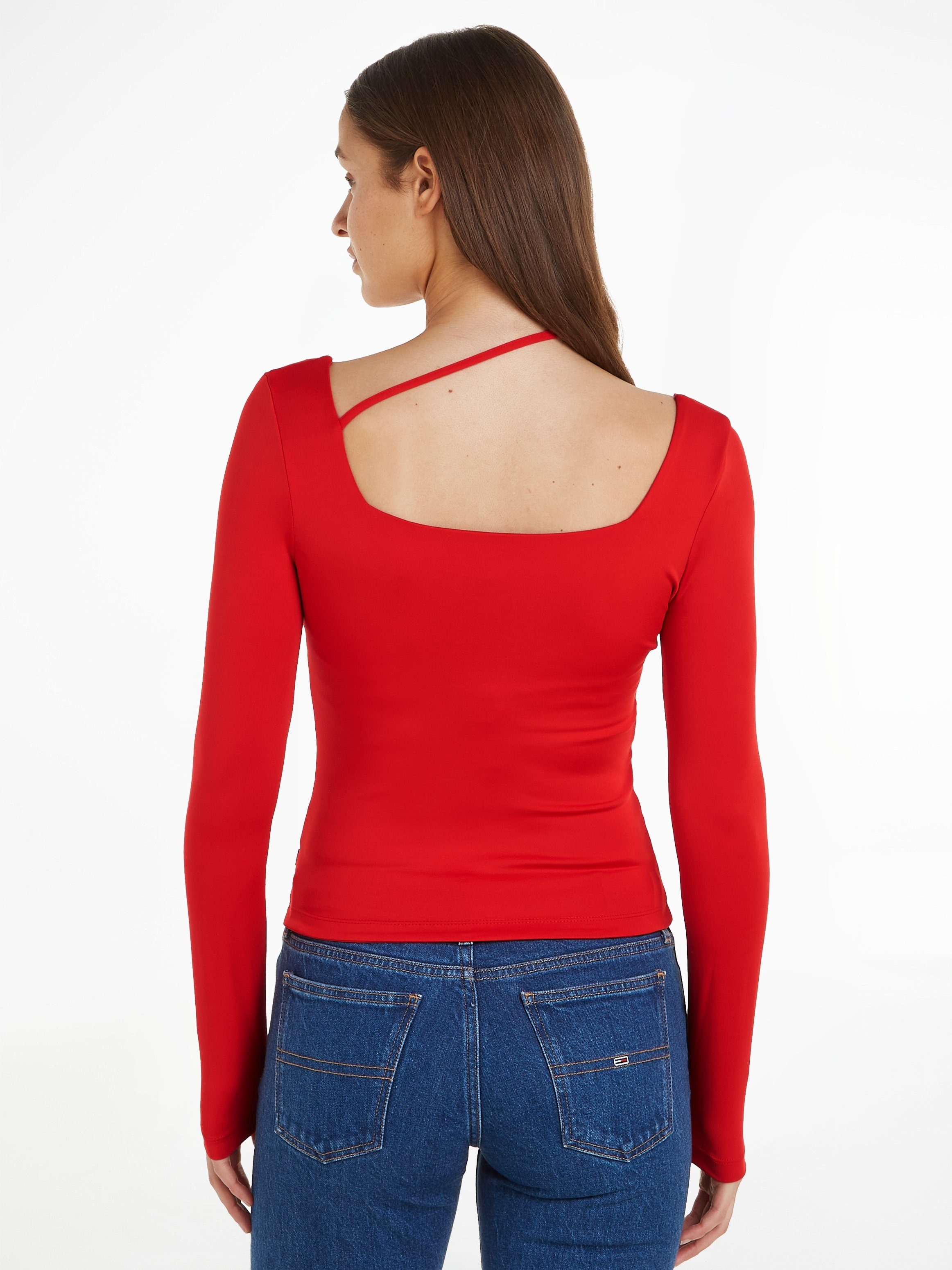 TOMMY JEANS Crop-top met vierkante uitsparing en stijlvol extra koord