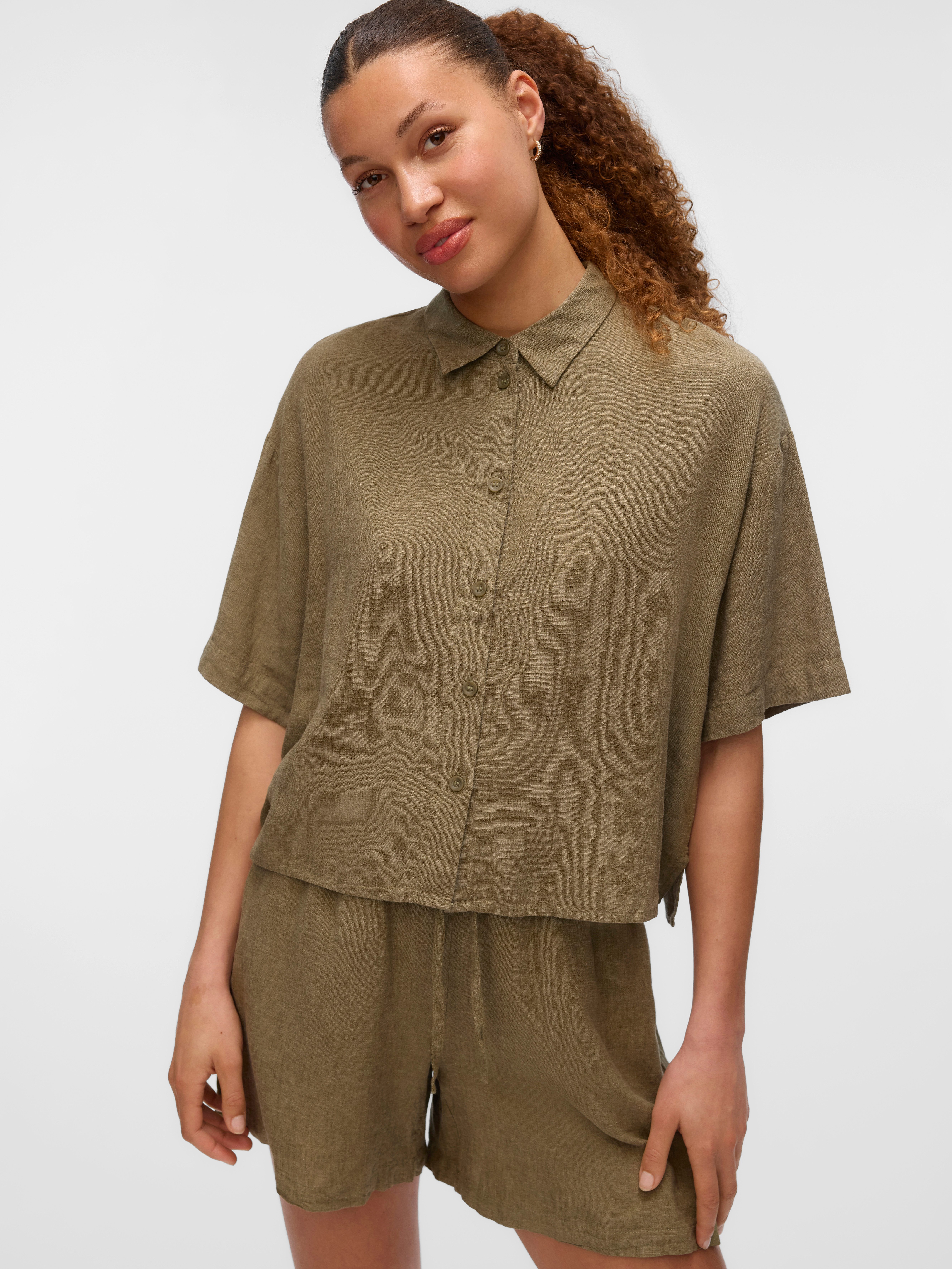 Vero Moda Overhemdblouse VMLINN LINEN 2/4 SHORT SHIRT WVN NOOS