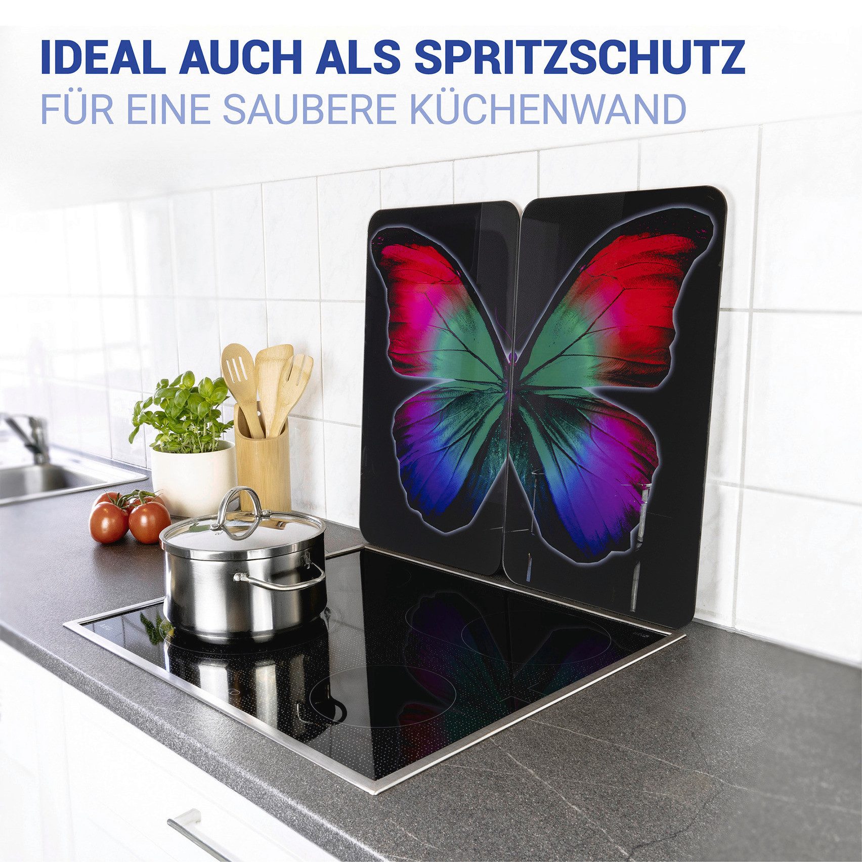 WENKO Kookplaatdeksel Universal Model Butterfly by Night Kookplaatafdekking voor alle soorten kookplaten, krasvast, met antislipvoetjes (set, 2-delig)