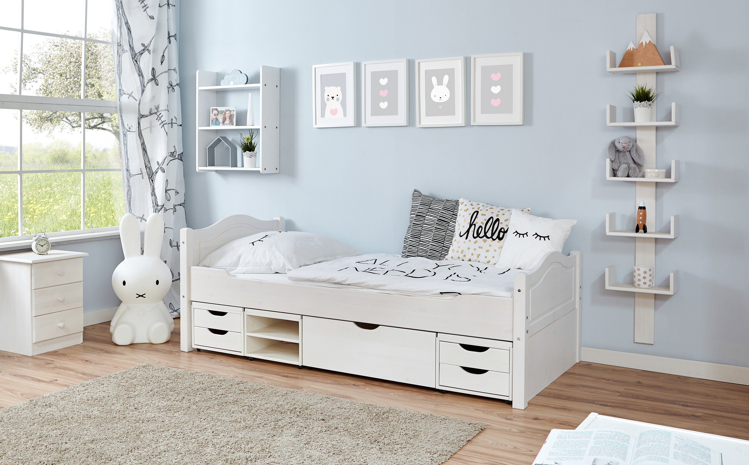 Ticaa Slaapbank Leni met 4 laden bedden wit