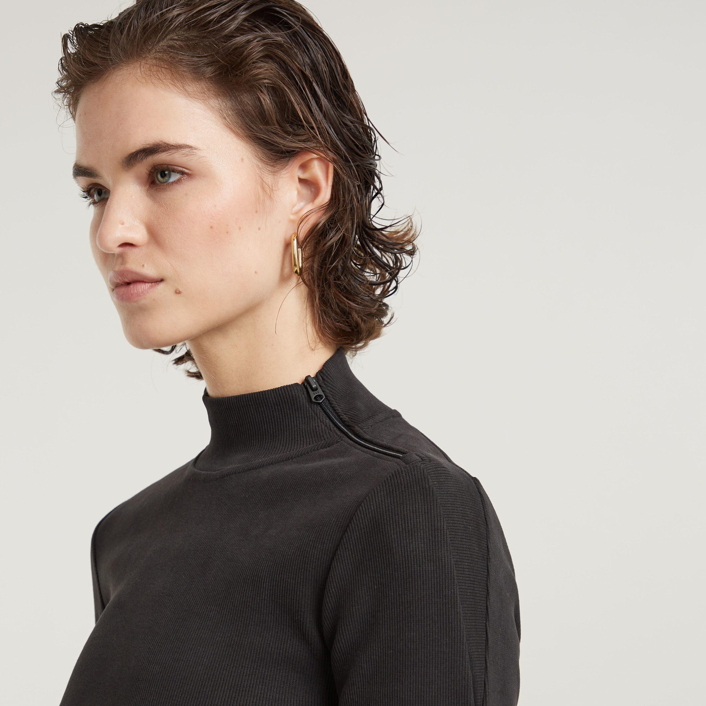 G-Star RAW T-shirt Asymmetric Zip Cropped Slim Mock