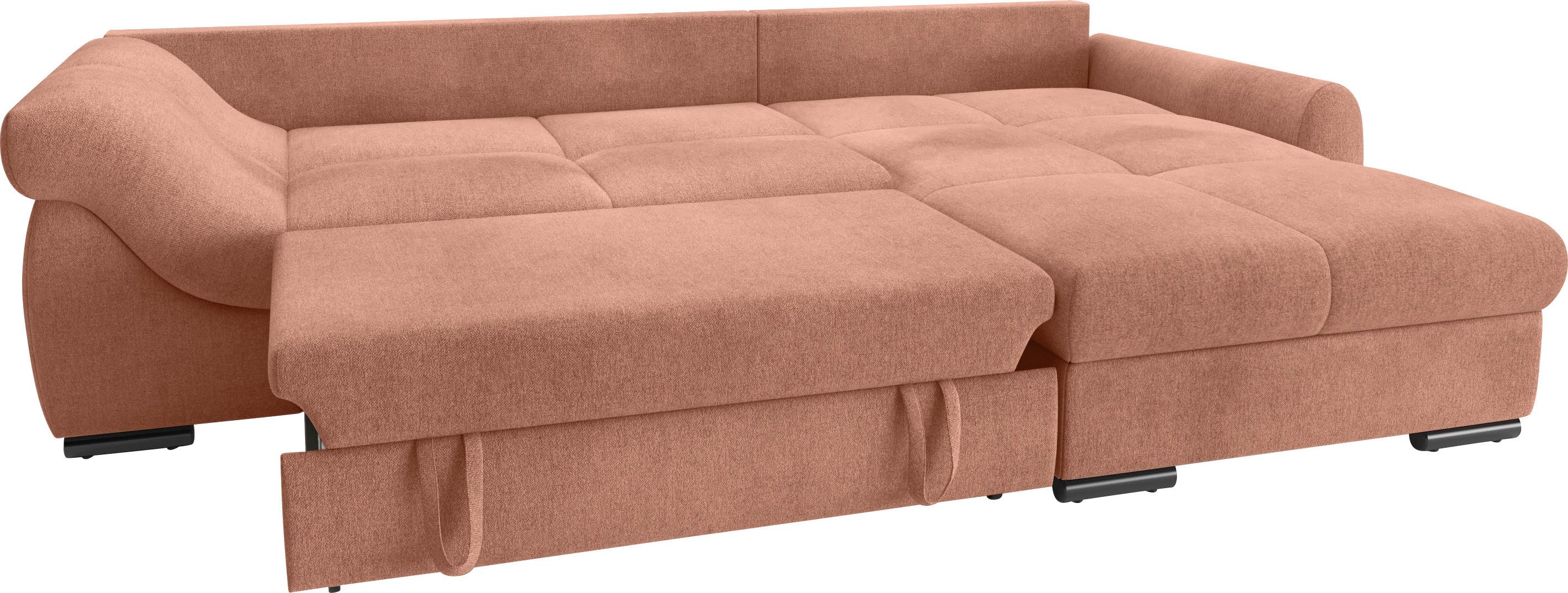 Mr. Couch Hoekbank Livorno DuraFlex L-vorm incl. hoogslaper beduitbreiding, xl bedbox wit gecoat