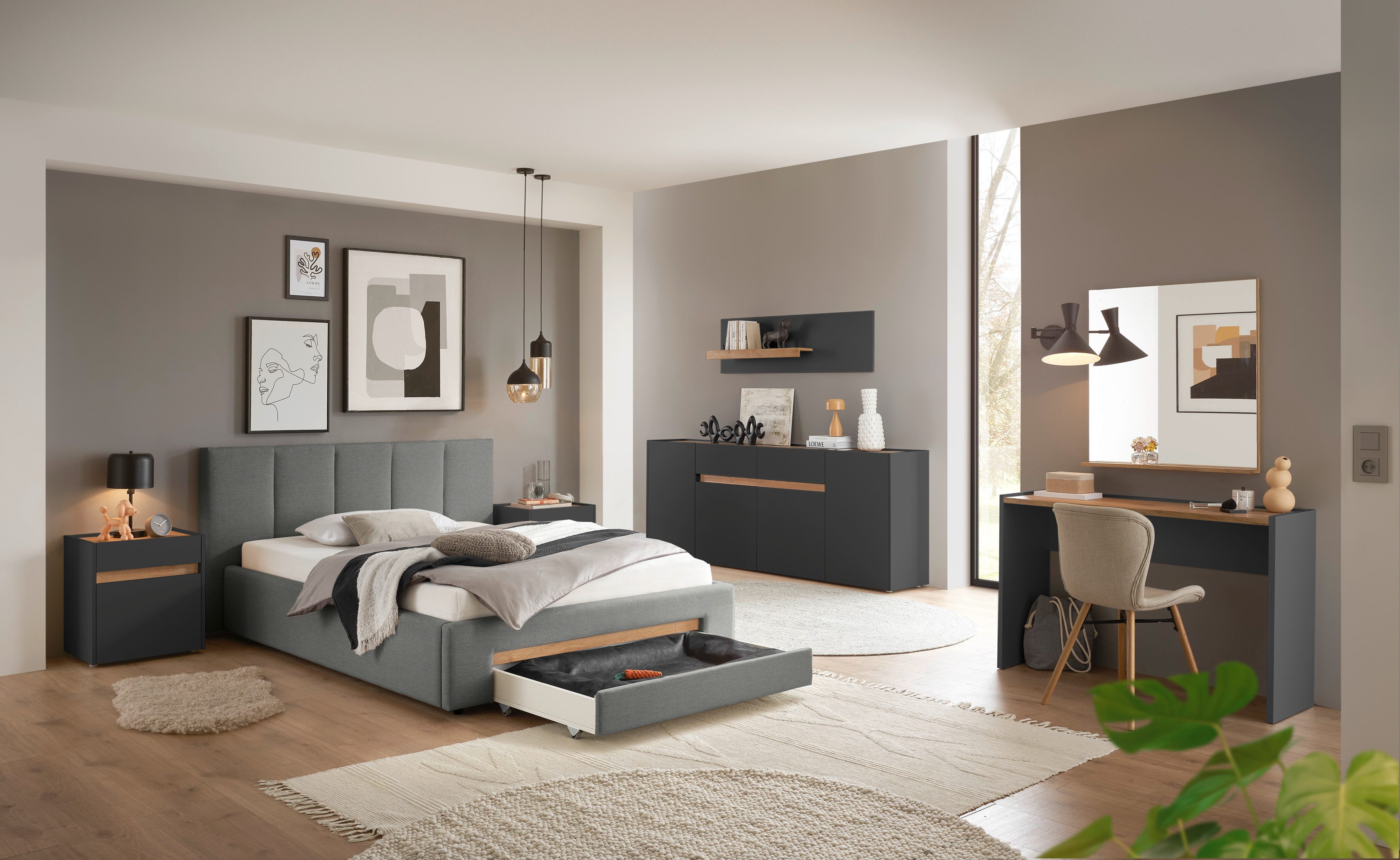 INOSIGN Gestoffeerd bed CiTY/GiRON, bedframe met bedlade, gestoffeerd opbergbed met hondenbed of opberglade, bekleding van corduroy of linnenlook