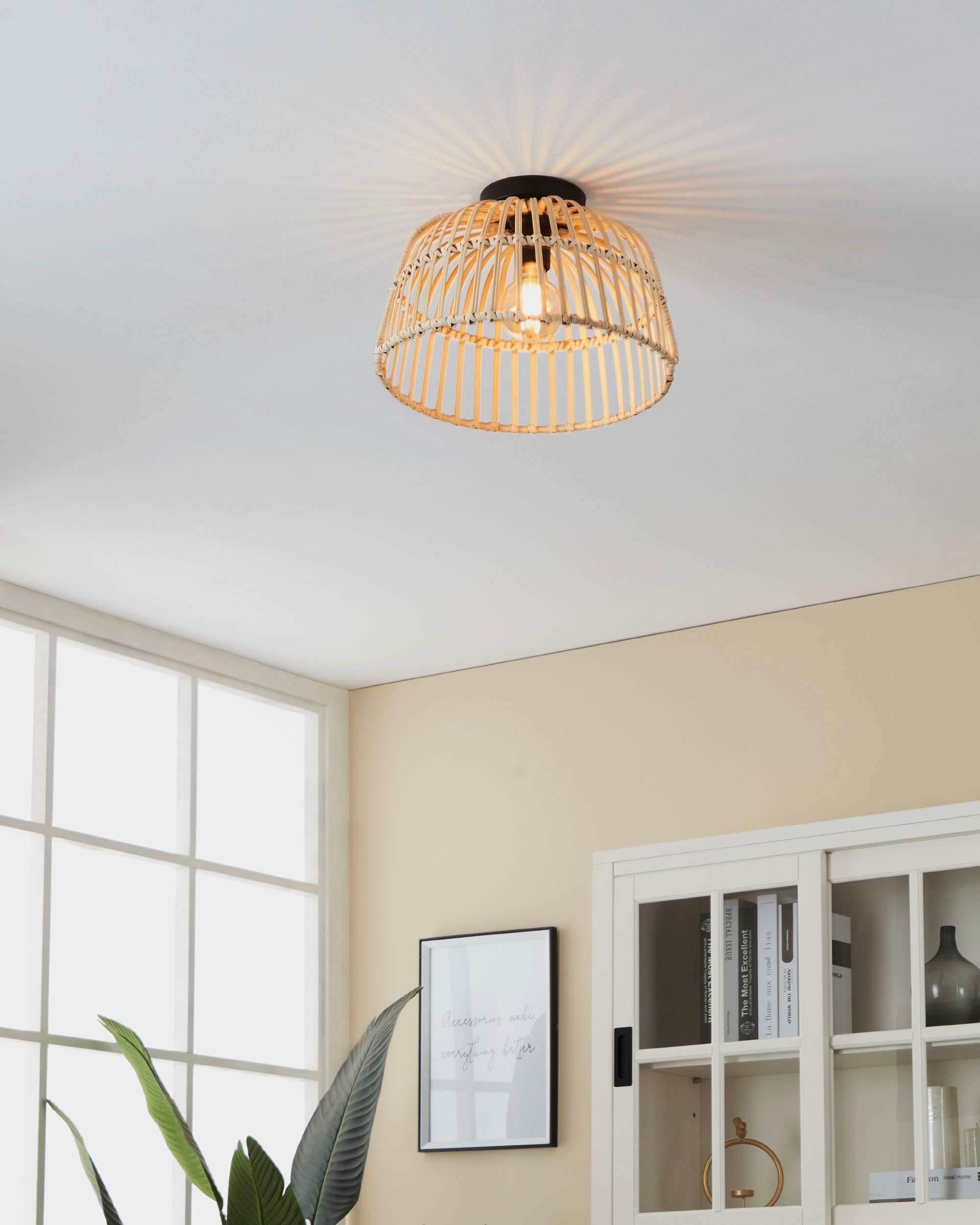 EGLO Plafondlamp GLYNEATH Plafondlamp in boho stijl, natuur woonkamerlamp, met E27 fitting (1 stuk)