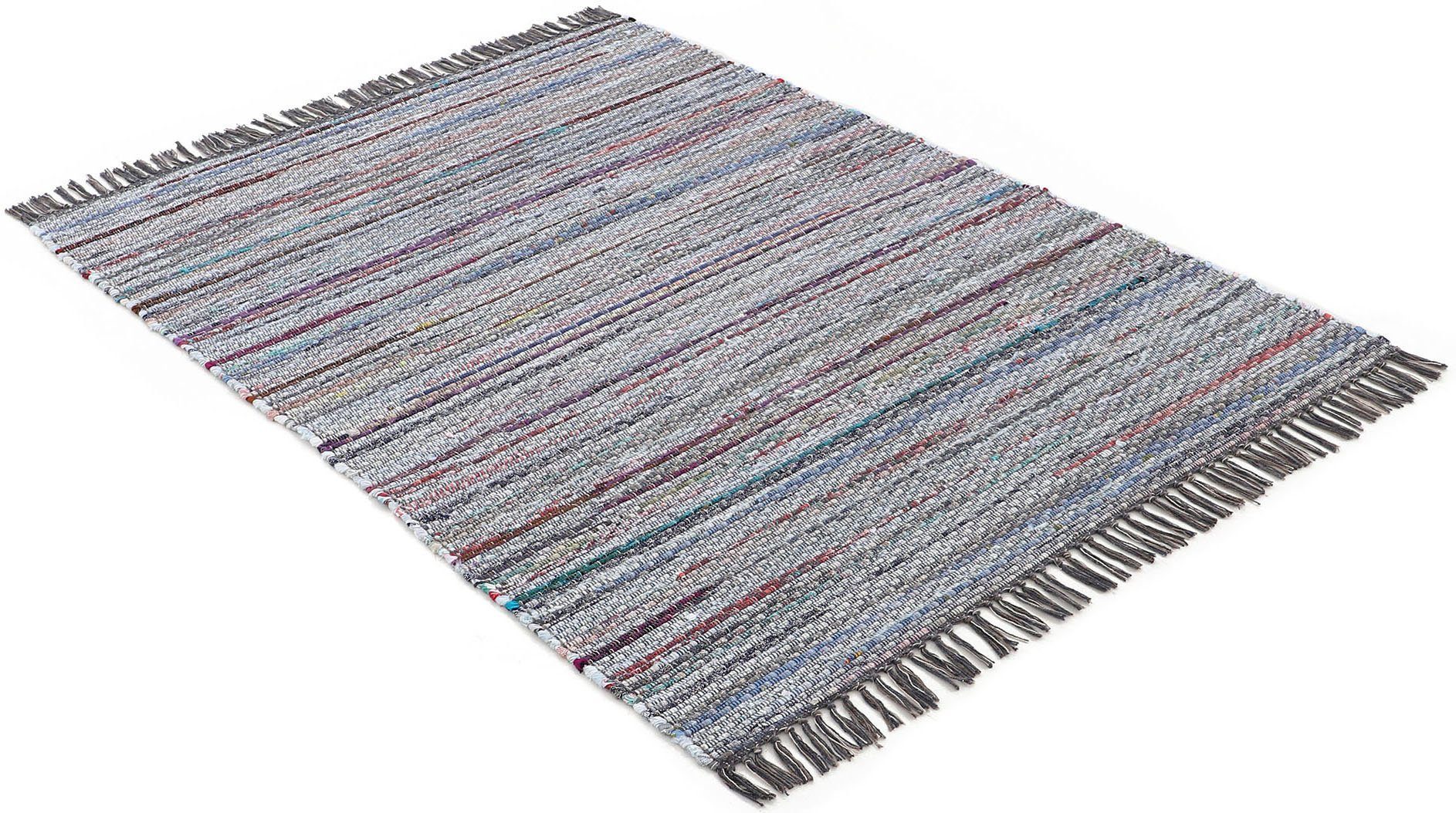 carpetfine Vloerkleed Kelim Chindi, omkeerbaar tapijt handgeweven, patchwork tapijt met franjes, ook verkrijgbaar in loperformaten