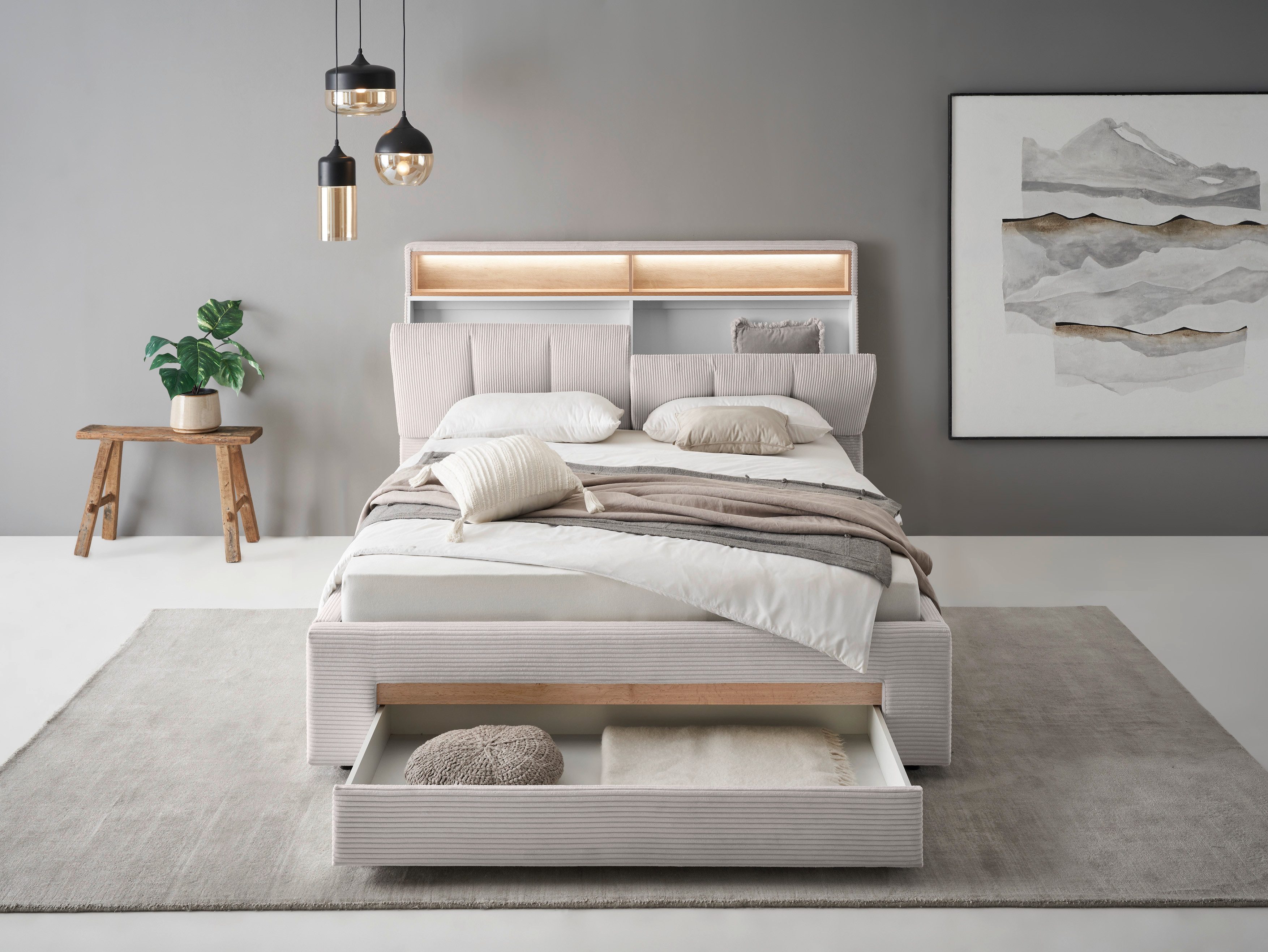 INOSIGN Gestoffeerd bed CiTY/GiRON,, gepolsterd opbergbed, met LED-verlichting Bedkisten met hondenbed of als opbergruimte, opklapbare hoofdeinden
