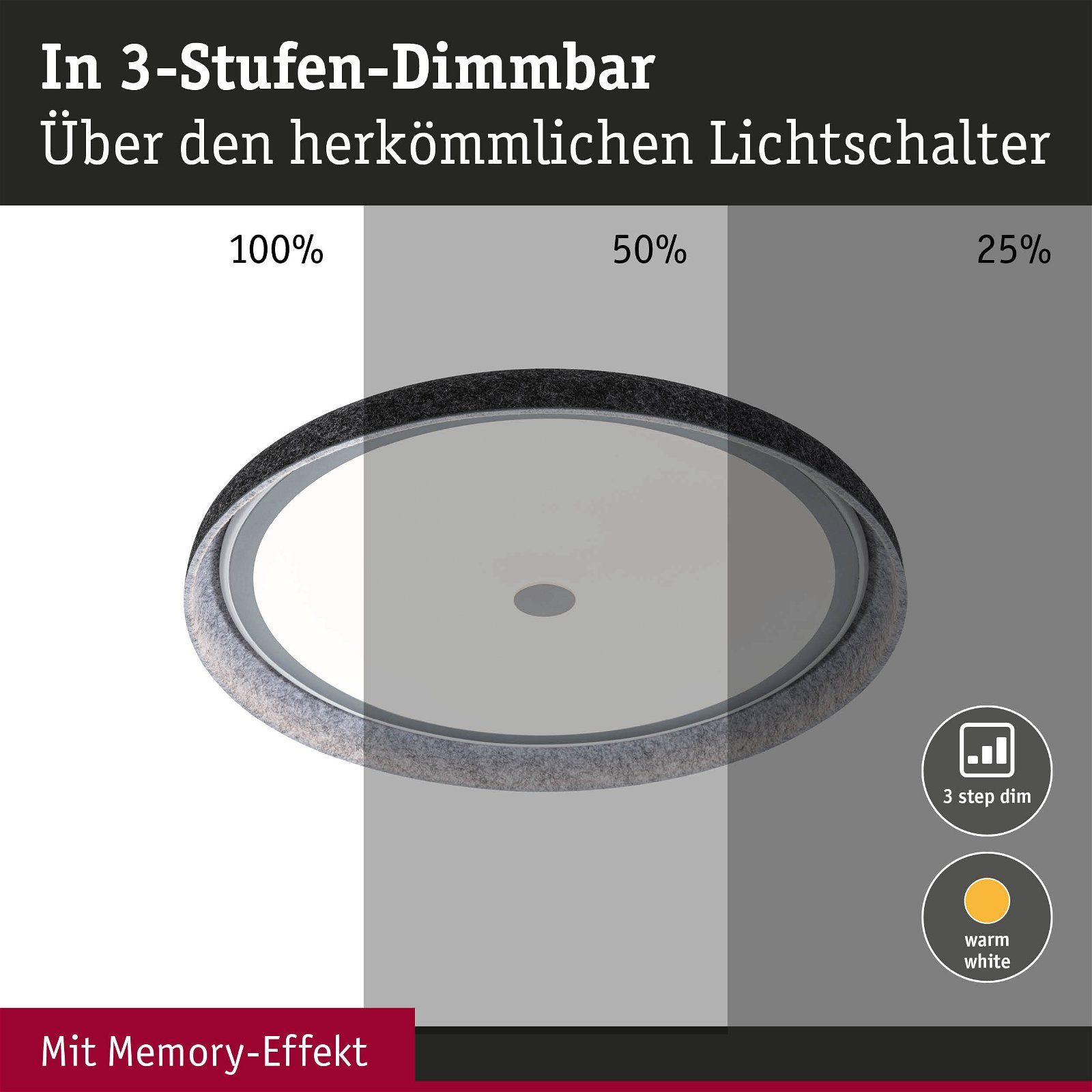 Paulmann Led-plafondlamp Zarina 3-Staps-dimbaar 2700K 3400lm 34W Antraciet (1 stuk)