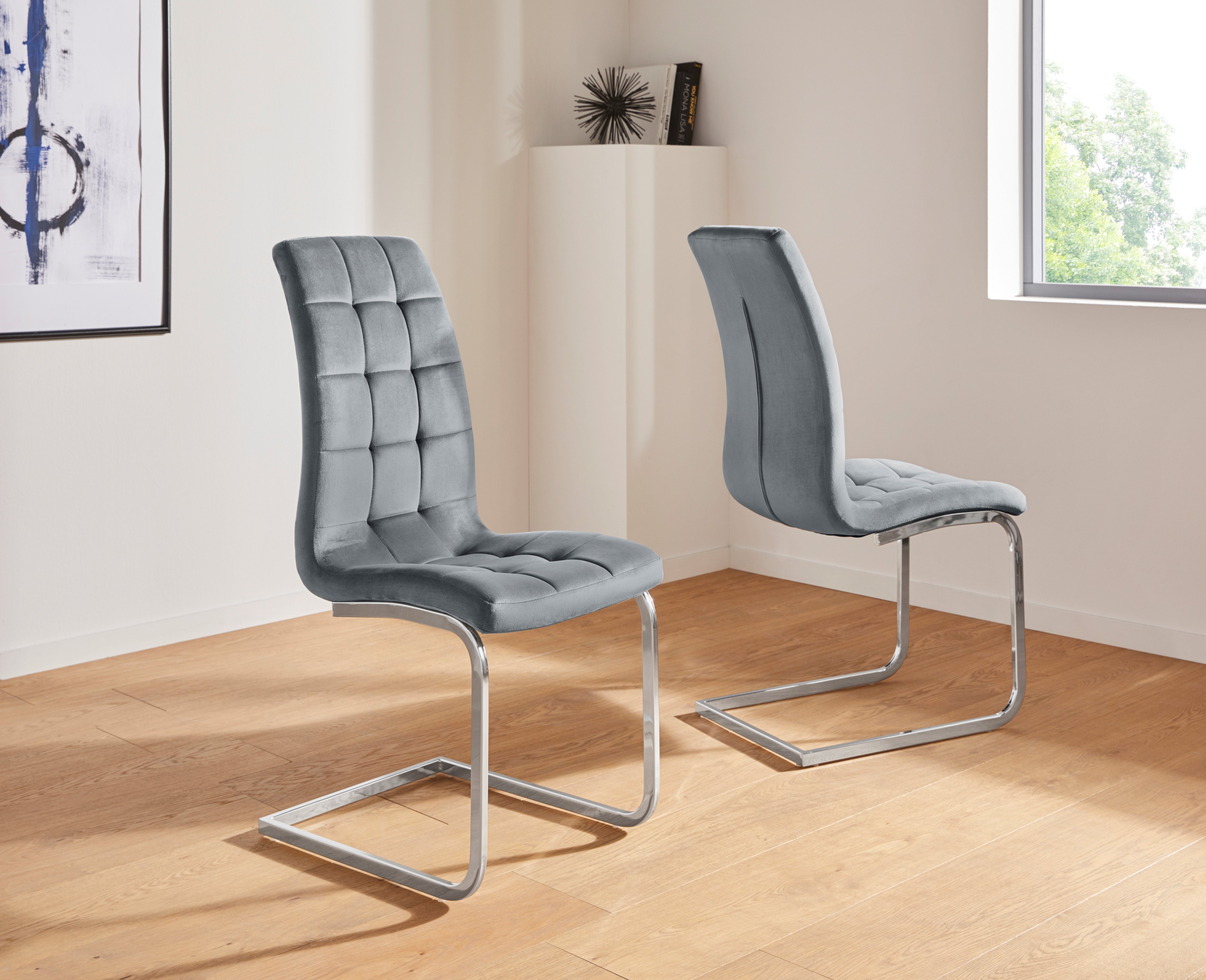 INOSIGN Vrijdragende stoel Lola set van 2 of 4, bekleding van imitatieleer of fluweelstof, chroom metalen frame (set)