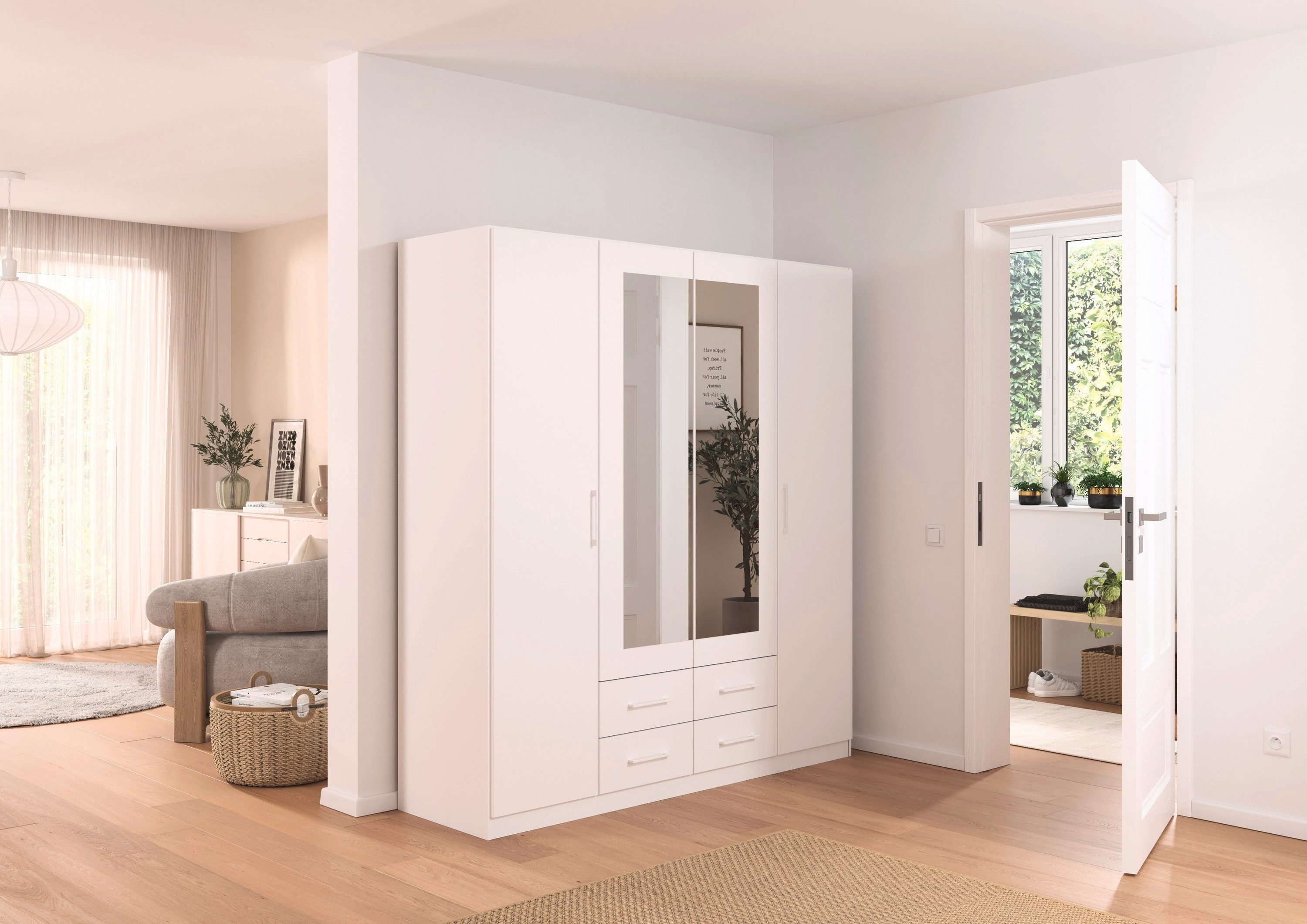 rauch Draaideurkast Kledingkast garderobe KREFELD optioneel met spiegel met 3 greepvarianten, incl. praktische lades made in germany