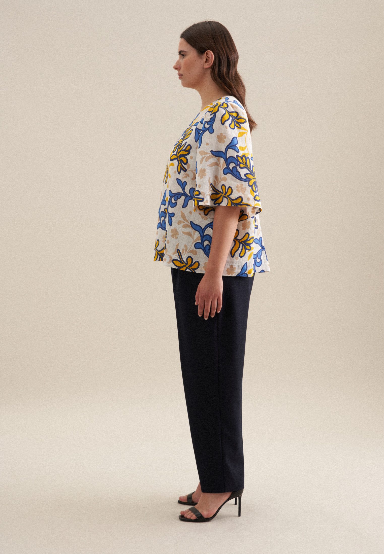 seidensticker Shirtblouse Zwarte roos Korte mouwen ronde hals print