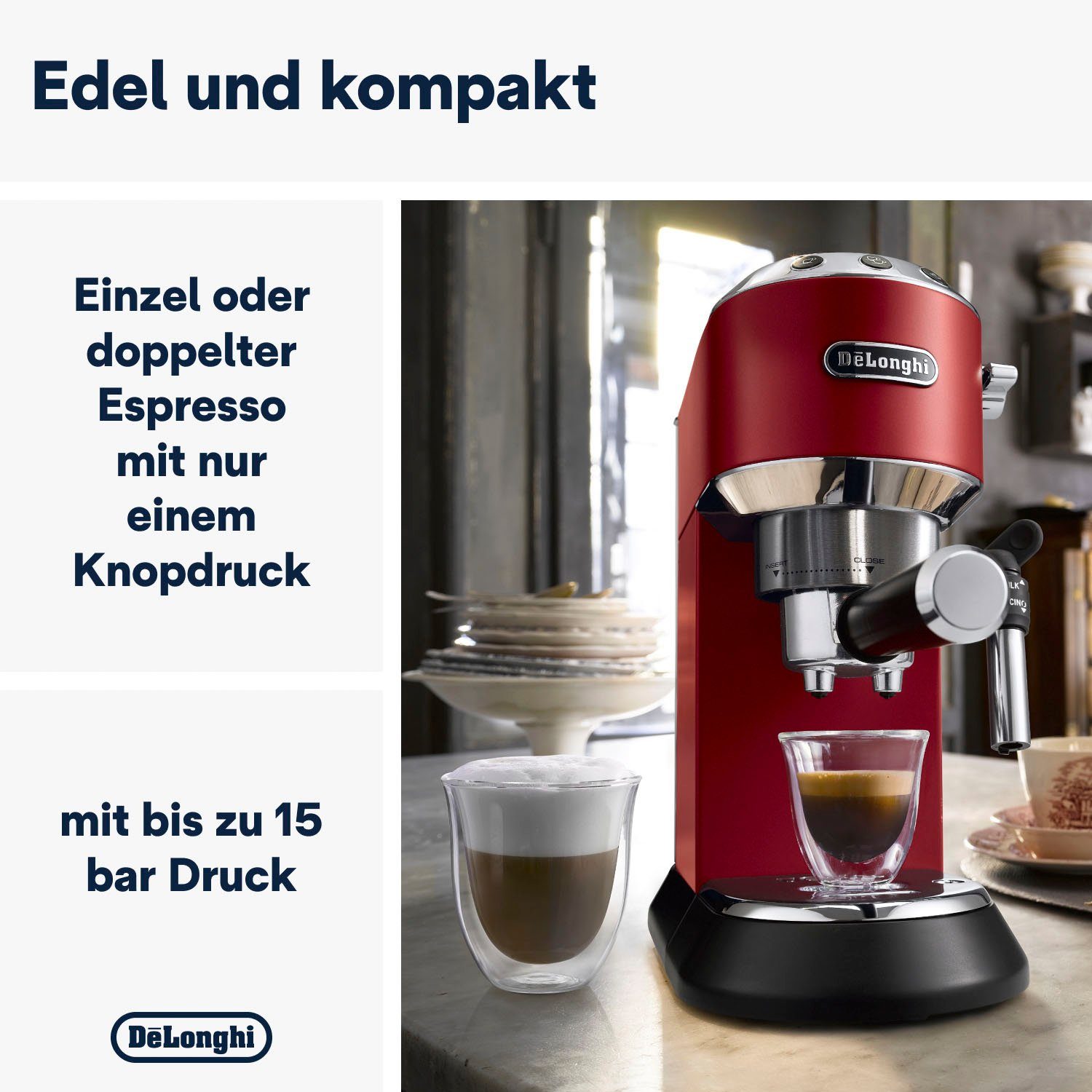 De'Longhi Espressomachine Dedica Style EC 685.B, Siebdrager, 1350 Watt, 15 Bar