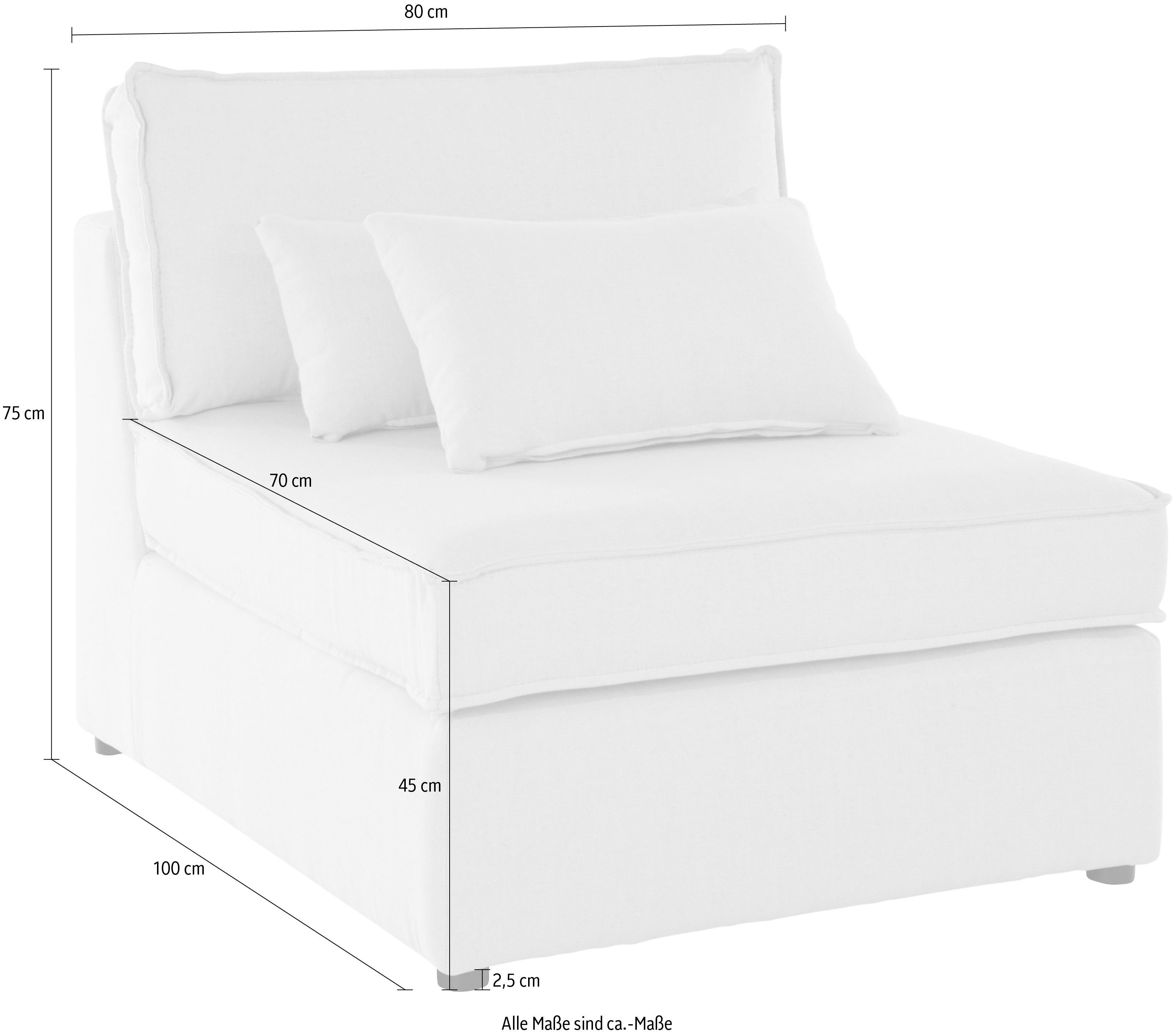 RAUM.ID Bank-middenelement Florid als deel van een modulaire bank, stevig zitcomfort, ook in cord