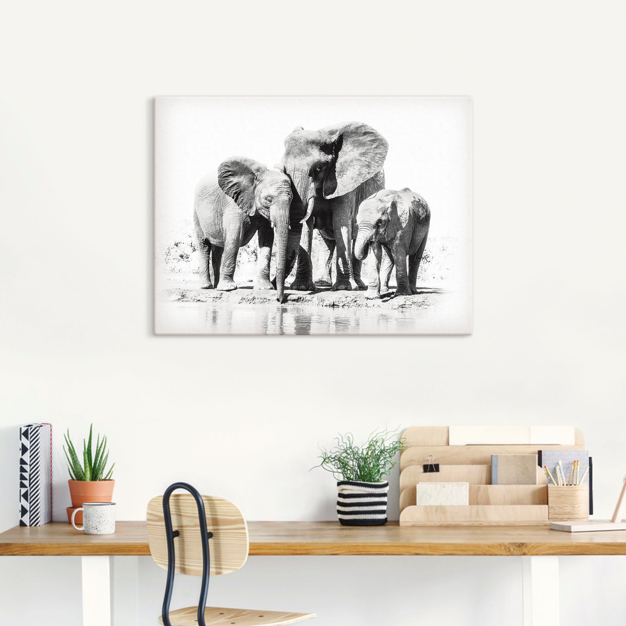 Artland Artprint Olifantenmoeder met kinderen als artprint van aluminium, artprint voor buiten, artprint op linnen, poster in verschillende maten. maten