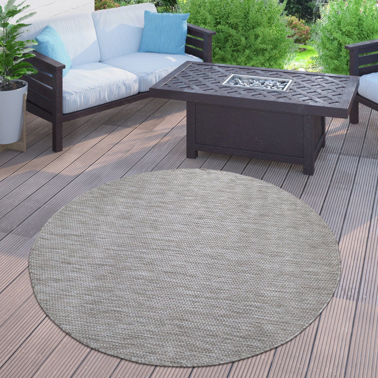 Bruno Banani Vloerkleed Venezia Platweefsel, sisal-look, mêlee, uv-bestendig, geschikt voor buiten