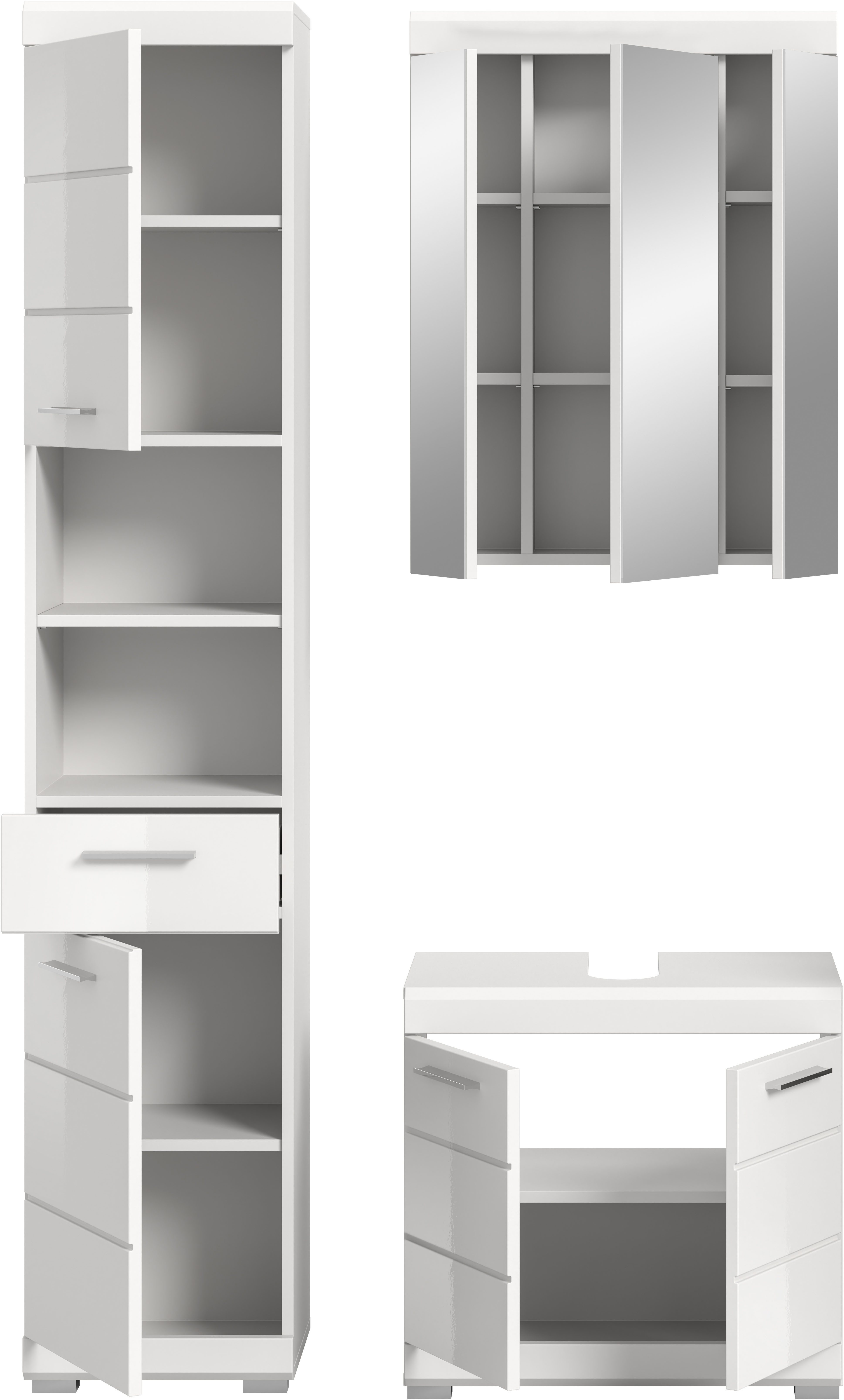 INOSIGN Badkamerserie Siena, 3-delig, bestaande uit: Hoge kast, wastafelonderkast, spiegelkast (set, 3-delig)