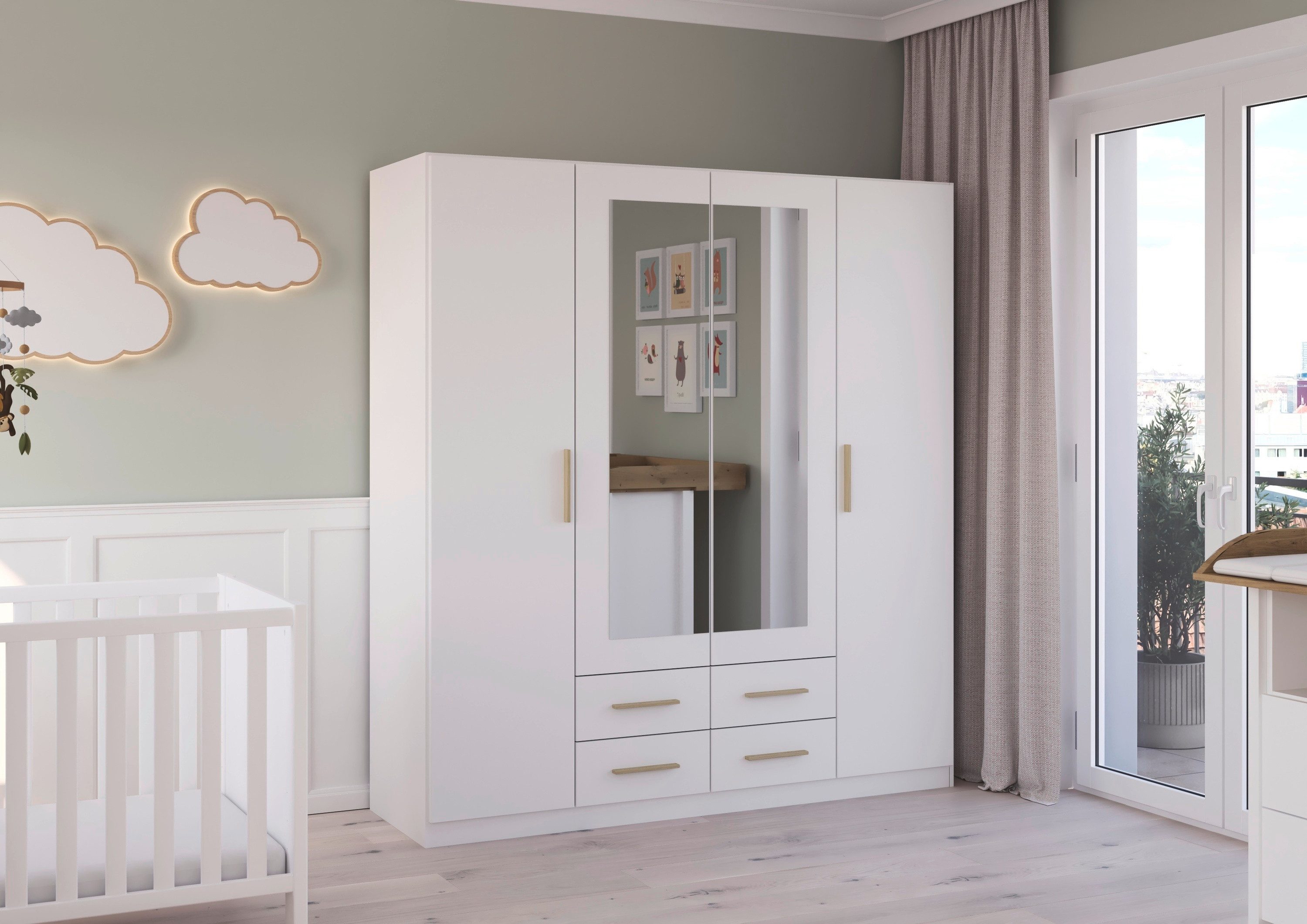 rauch Draaideurkast Kledingkast garderobe KREFELD optioneel met spiegel met 3 greepvarianten, incl. praktische lades made in germany