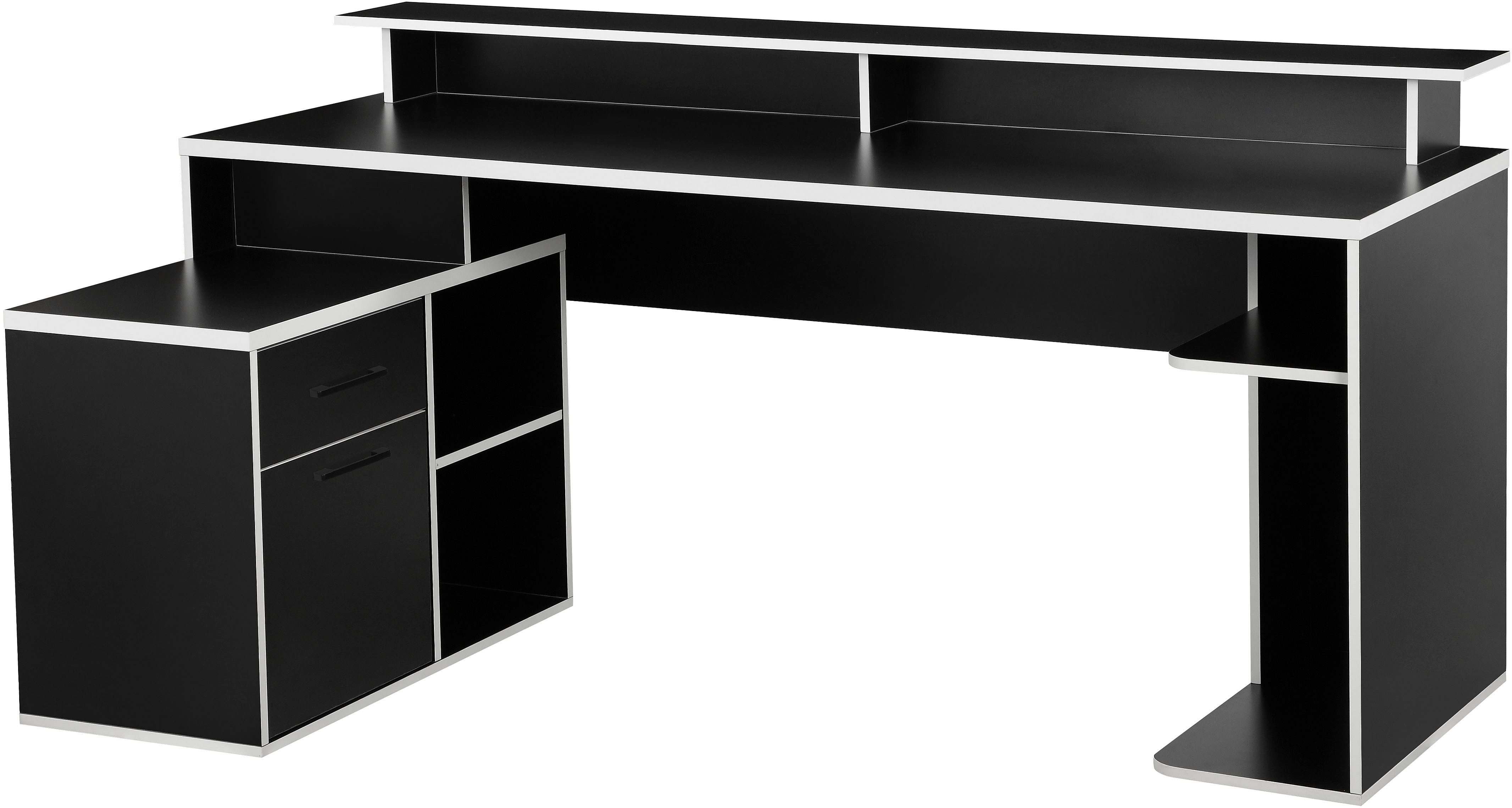 INOSIGN Gamingtafel Game, Computertisch, Hoekbureau , tower-vak, kabeldoorvoer, monitorsteun, opbergruimte, afmetingen 180x102 cm bureaus zwart