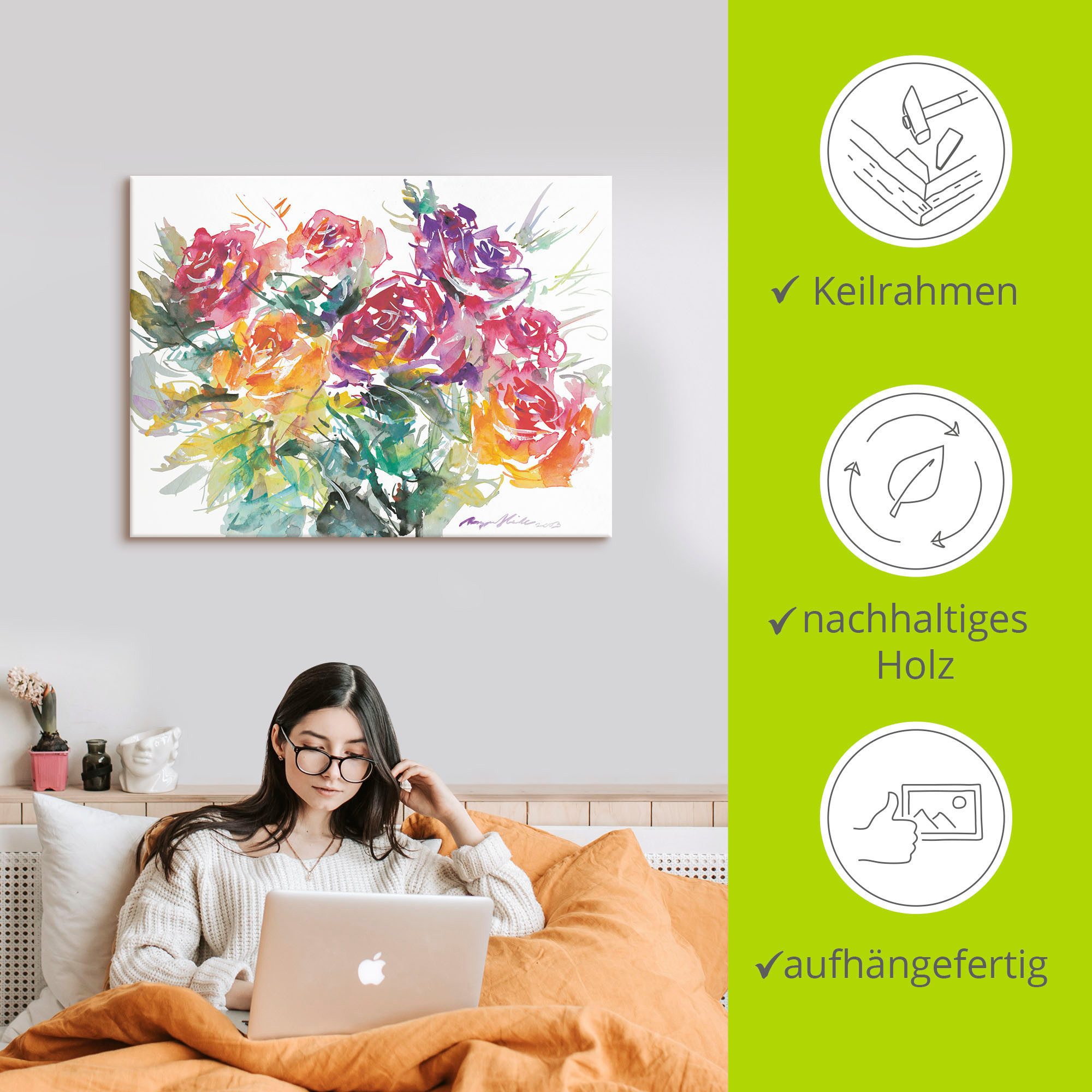 Artland Artprint Bos rozen als artprint op linnen, poster in verschillende formaten maten