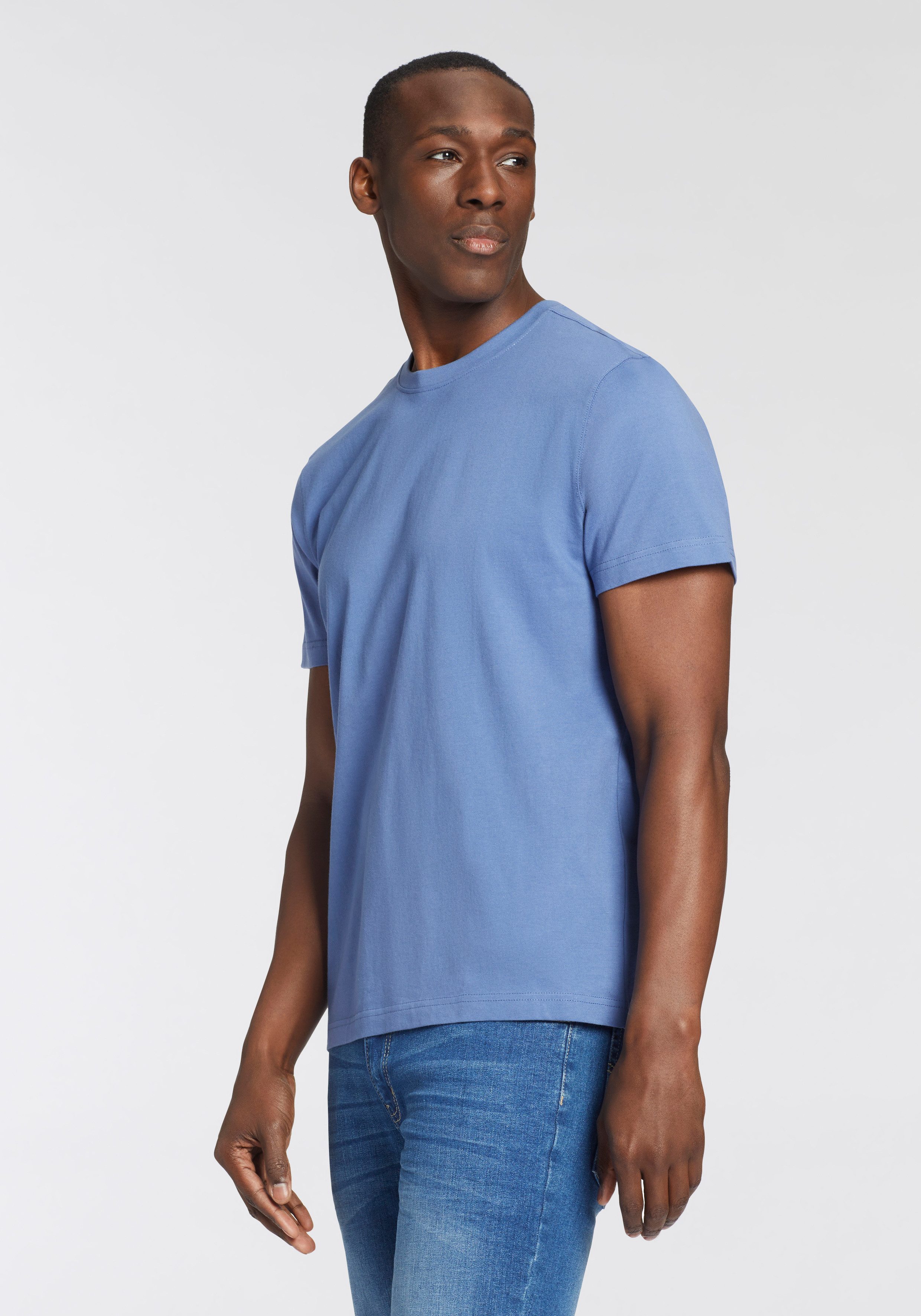 Man's World T-shirt Nieuwe kleuren! Korte mouw, effen kleur, ronde hals, van katoen(3-delig, Set van 3)