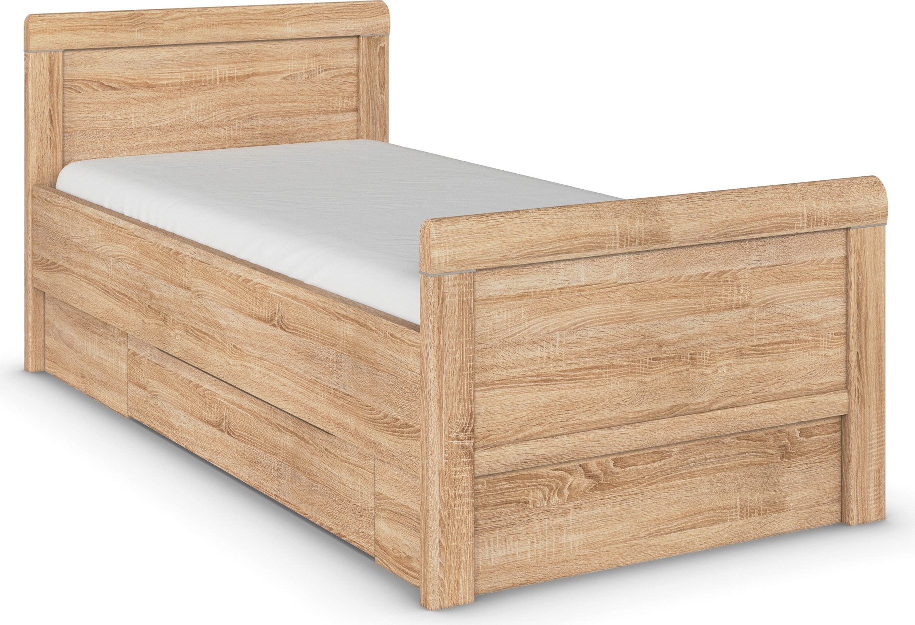 rauch Ledikant met bergruimte Bed Eenpersoons Stollenbed Bedkasten EVELYN in comfortabele hoogte met houten hoofdeinde en lades made in germany