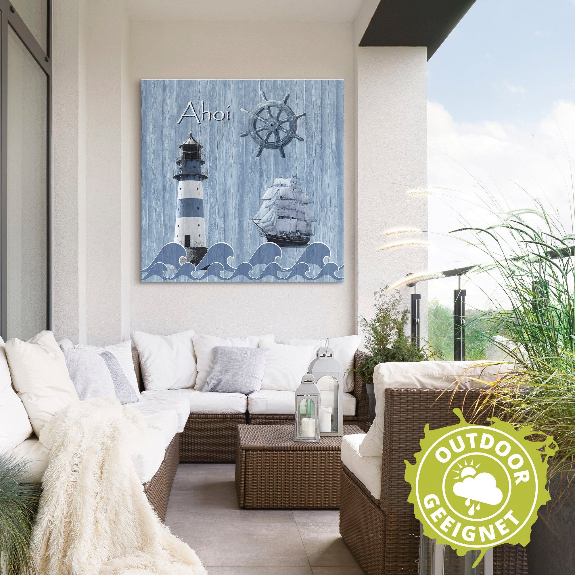 Artland Artprint Ahoy in maritiem blauw als artprint van aluminium, artprint voor buiten, artprint op linnen, poster, muursticker
