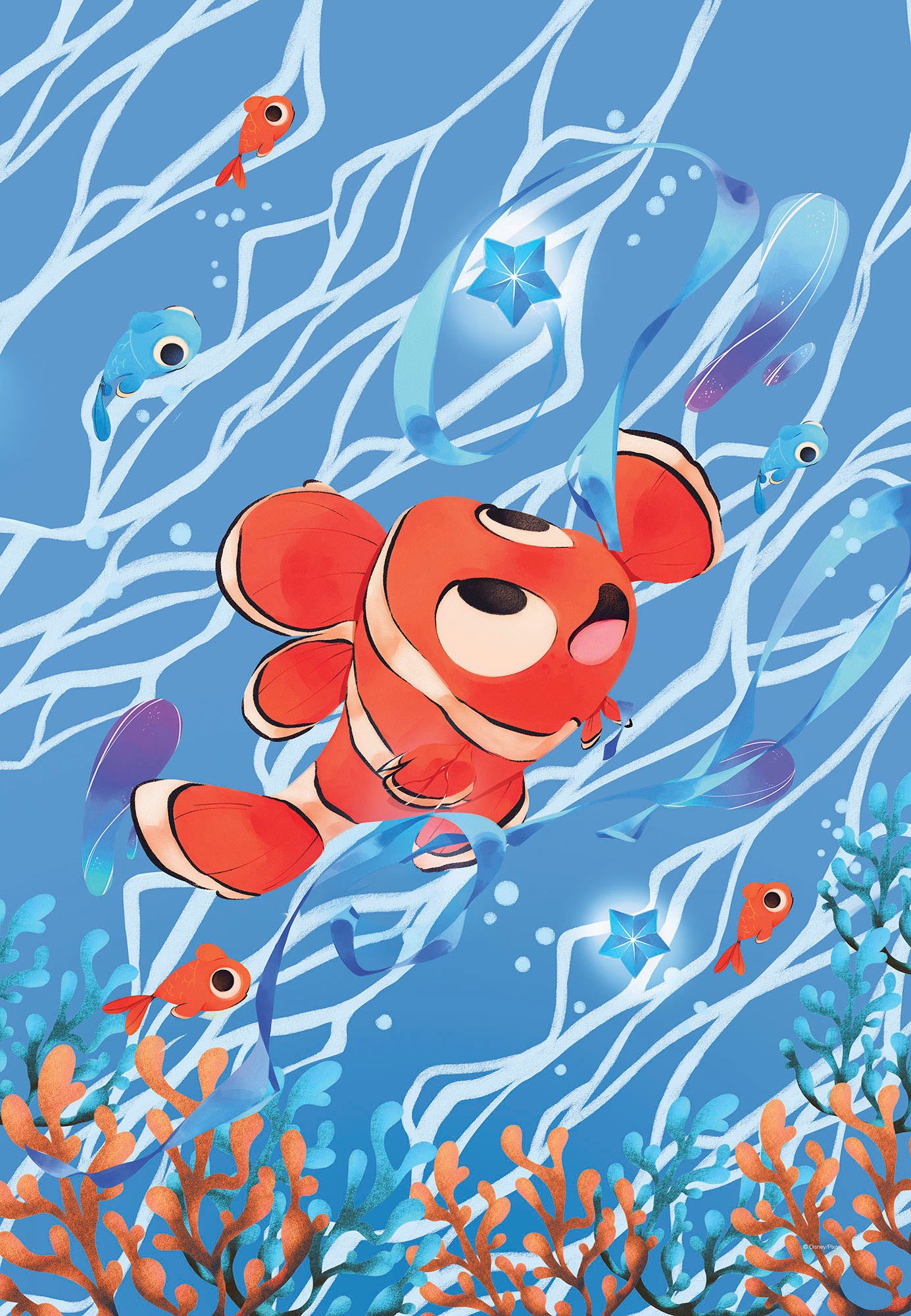 Komar Artprint op linnen Zorgeloze Nemo - Afmeting 40 x 60 cm Canvasdoek met echt houten frame, kinderkamer (1 stuk)