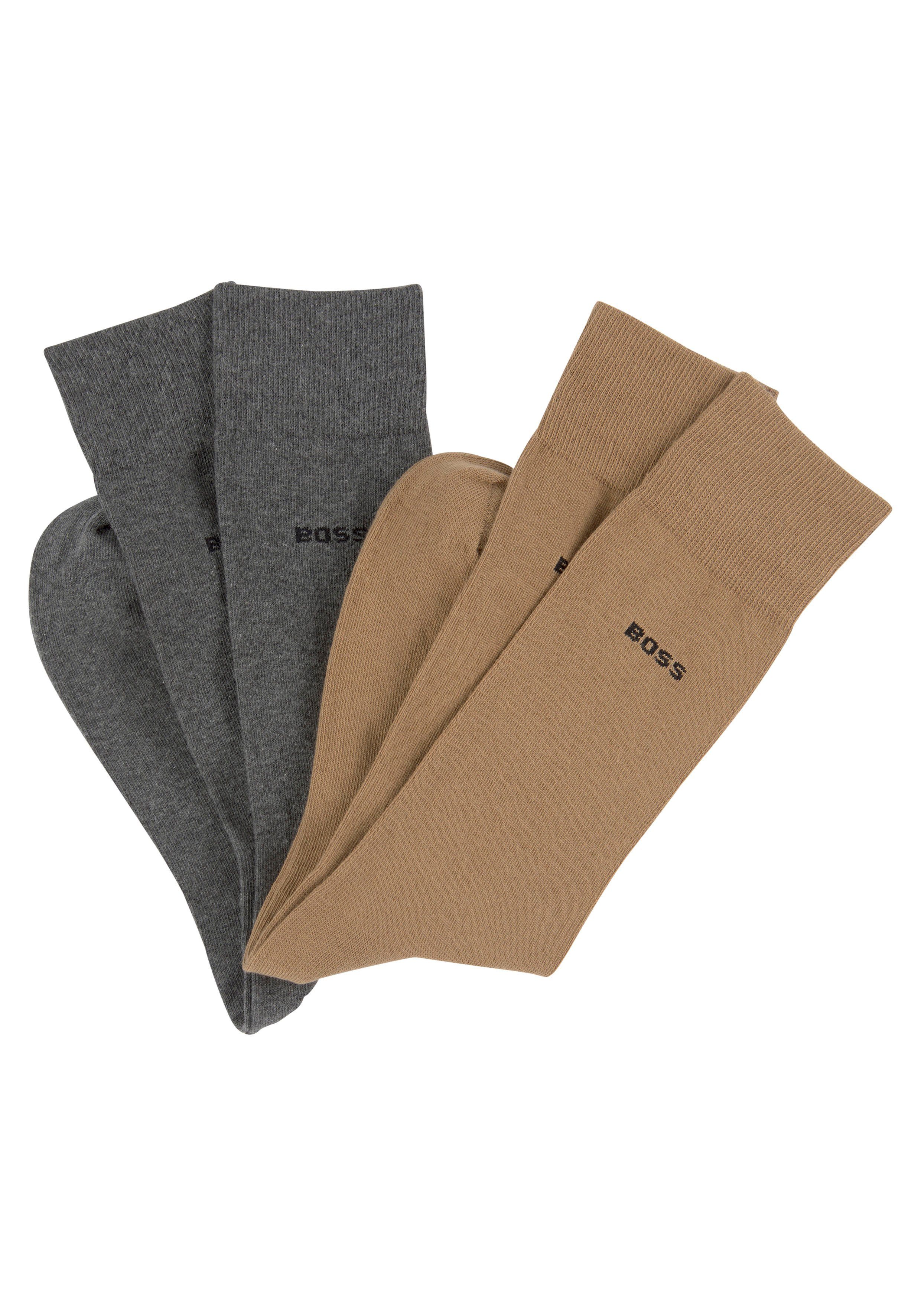 BOSS Business-sokken 2P RS Uni met gebreid boss logo-tekst (2 paar, Set van 2)