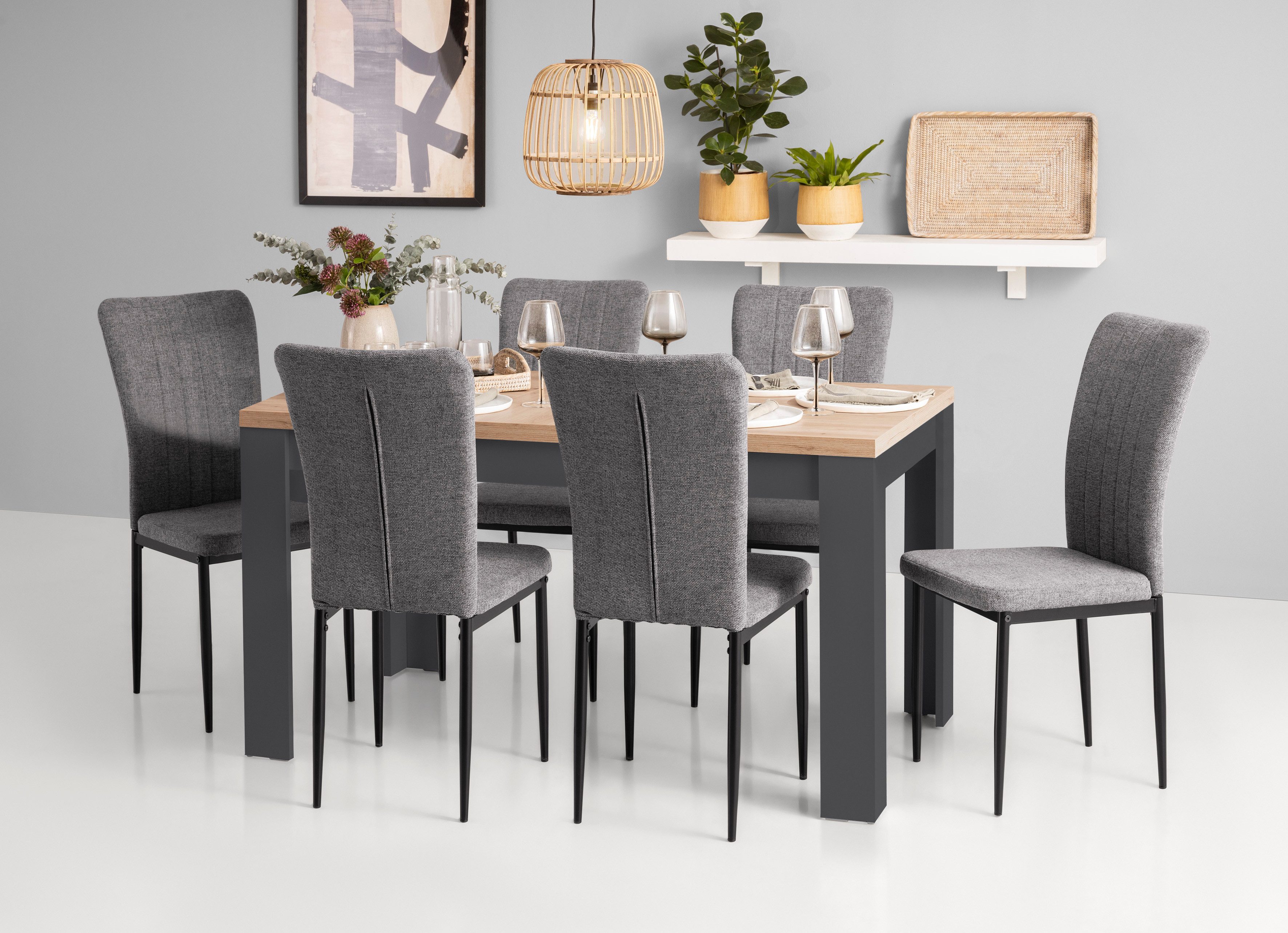Home affaire Eethoek Bergamo 7-delig eettafelgroep met uitschuifbare tafel, verkrijgbaar in veel kleuren (set, 7-delig)