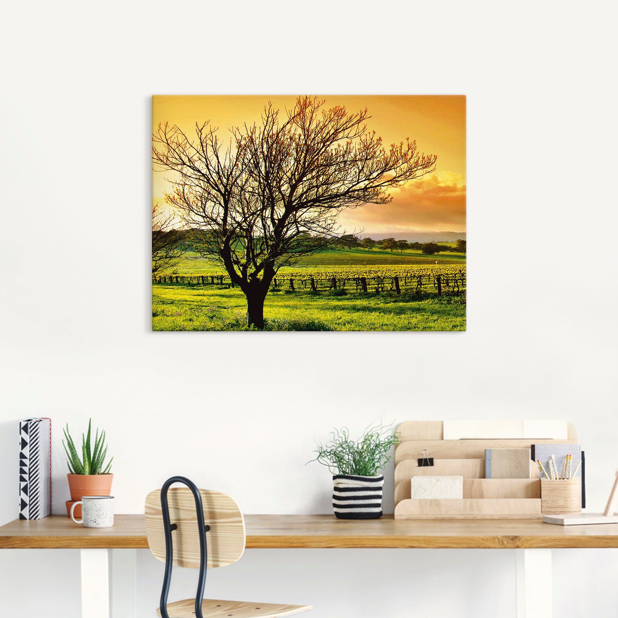 Artland Artprint op linnen Landschap met wijnbergen gespannen op een spieraam