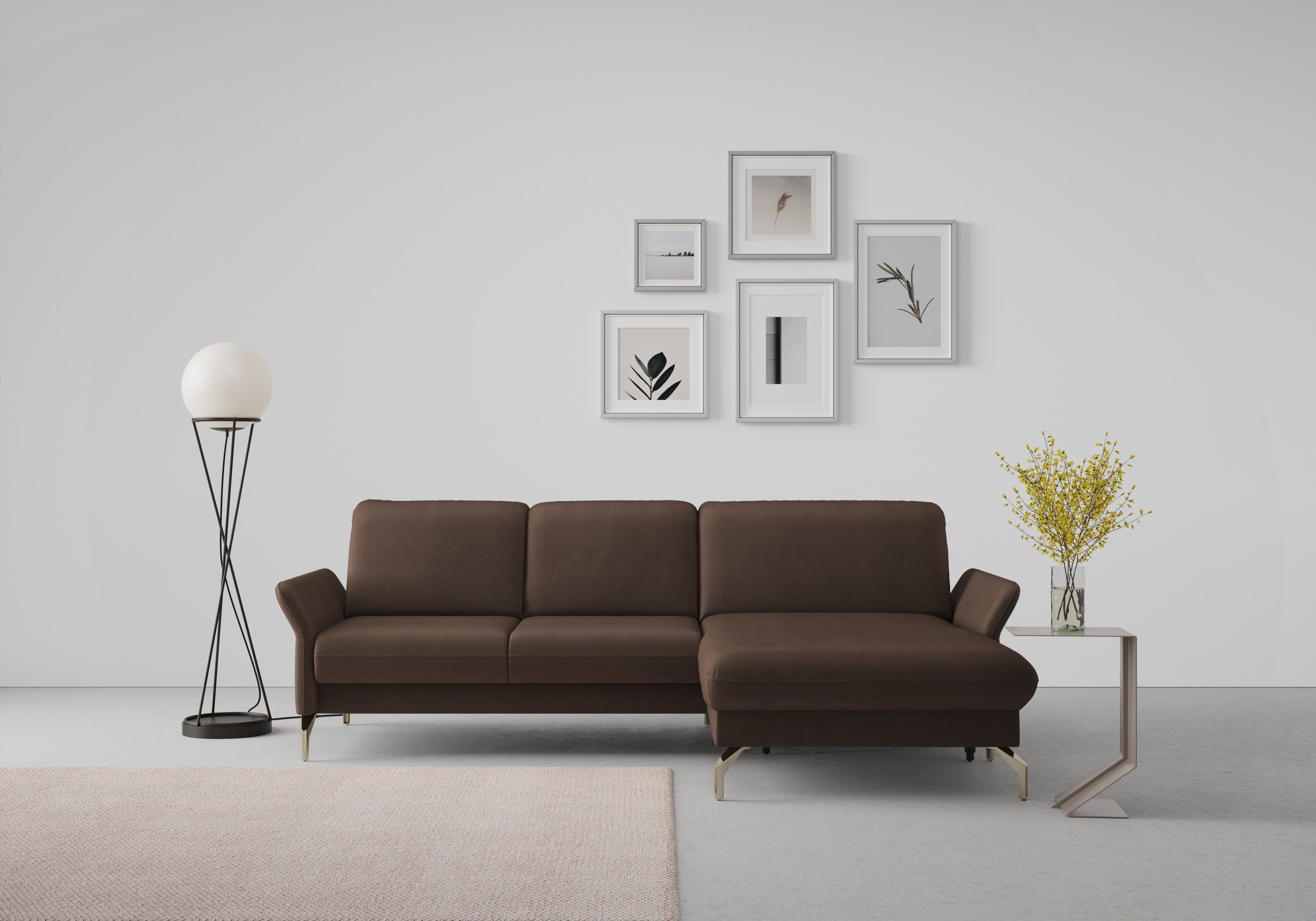 sit&more Hoekbank Fashion L-vorm naar keuze met verstelbare hoofdsteun, uittrekzitting, motorisch, nikkel poten