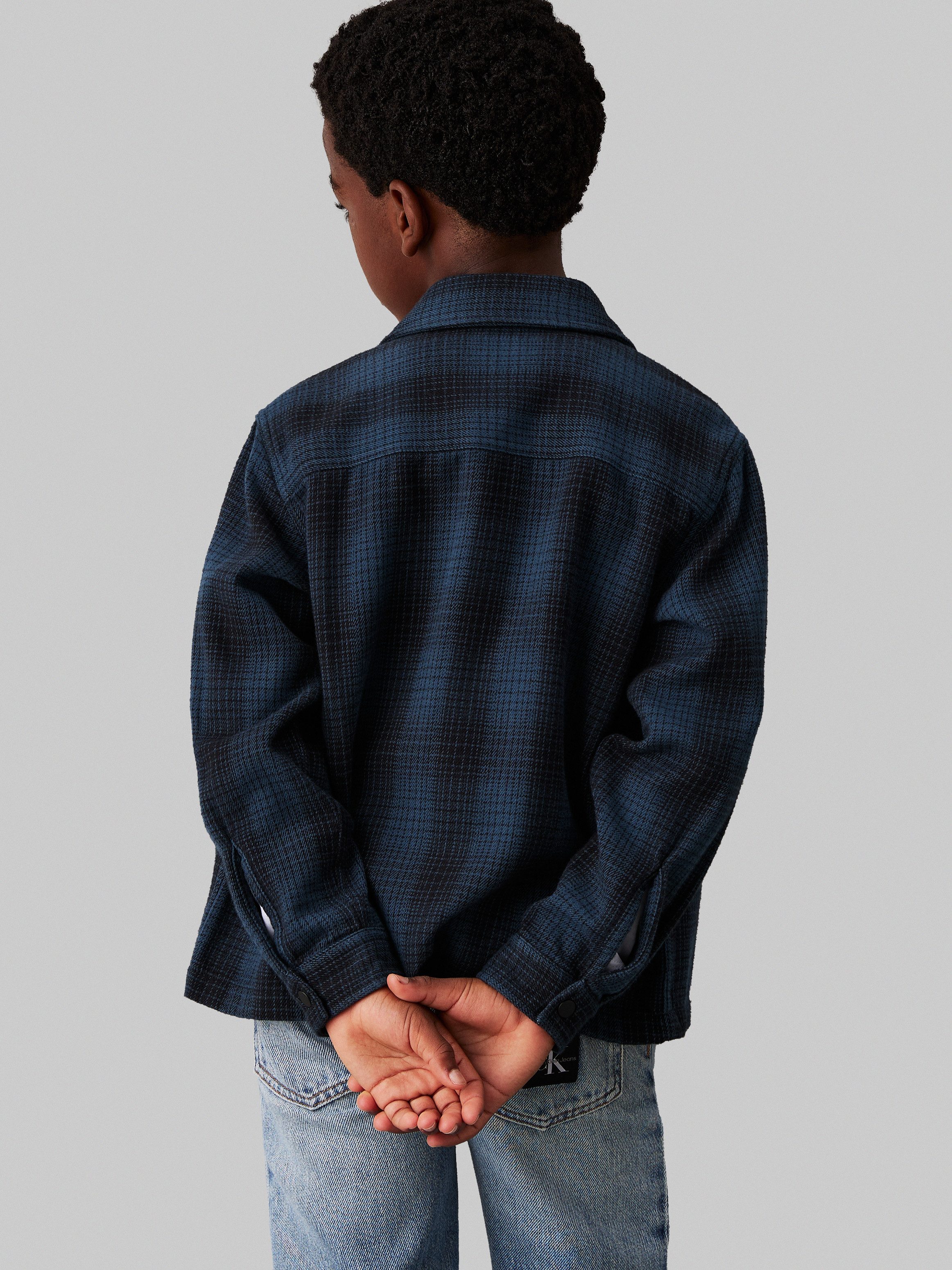 Calvin Klein Overhemd met lange mouwen Textured Checked Shirt voor kinderen tot 16 jaar en met logo-patch