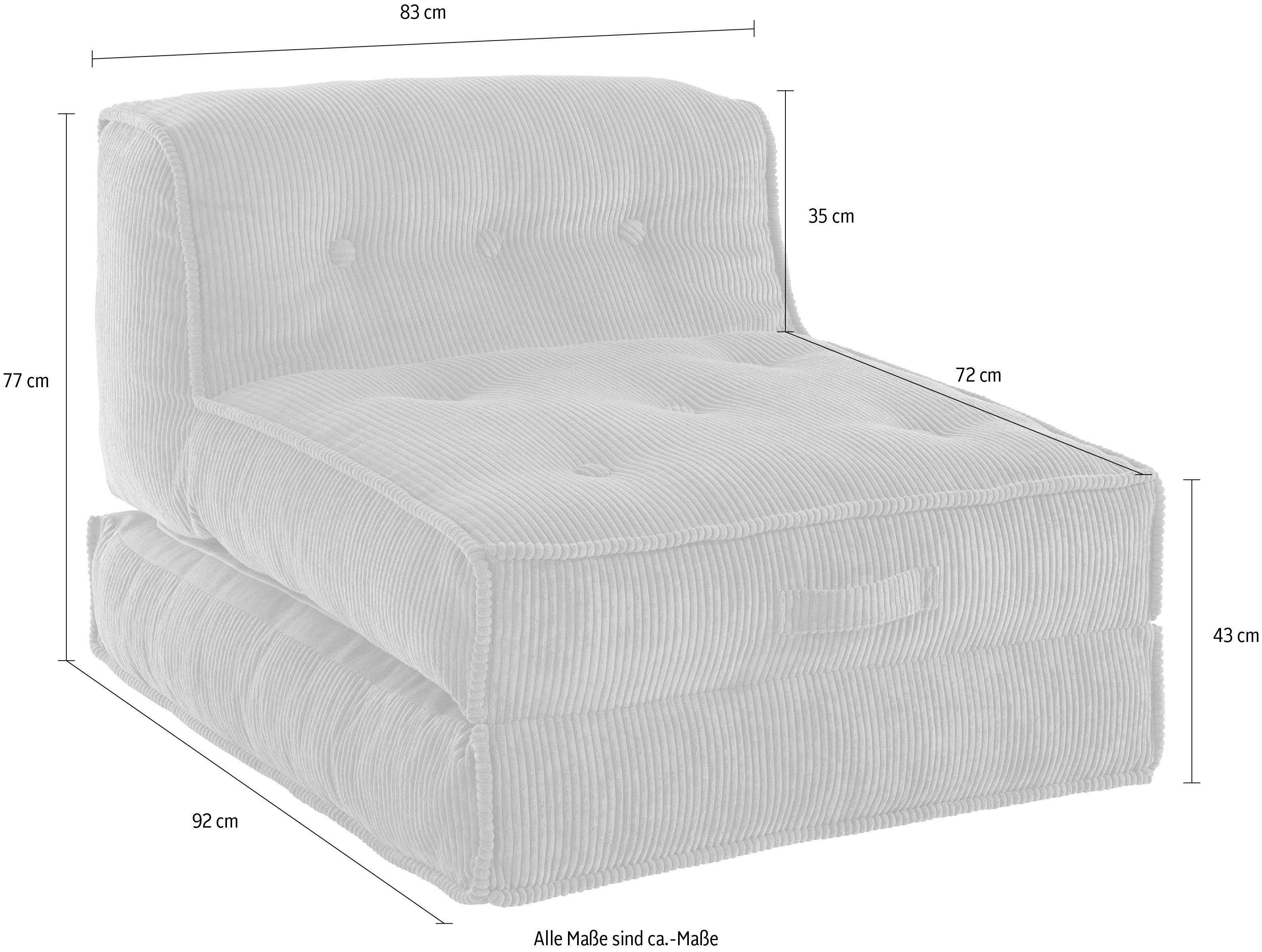 INOSIGN Fauteuil Pia Loungestoel van corduroy, in 2 maten, poef-functie.